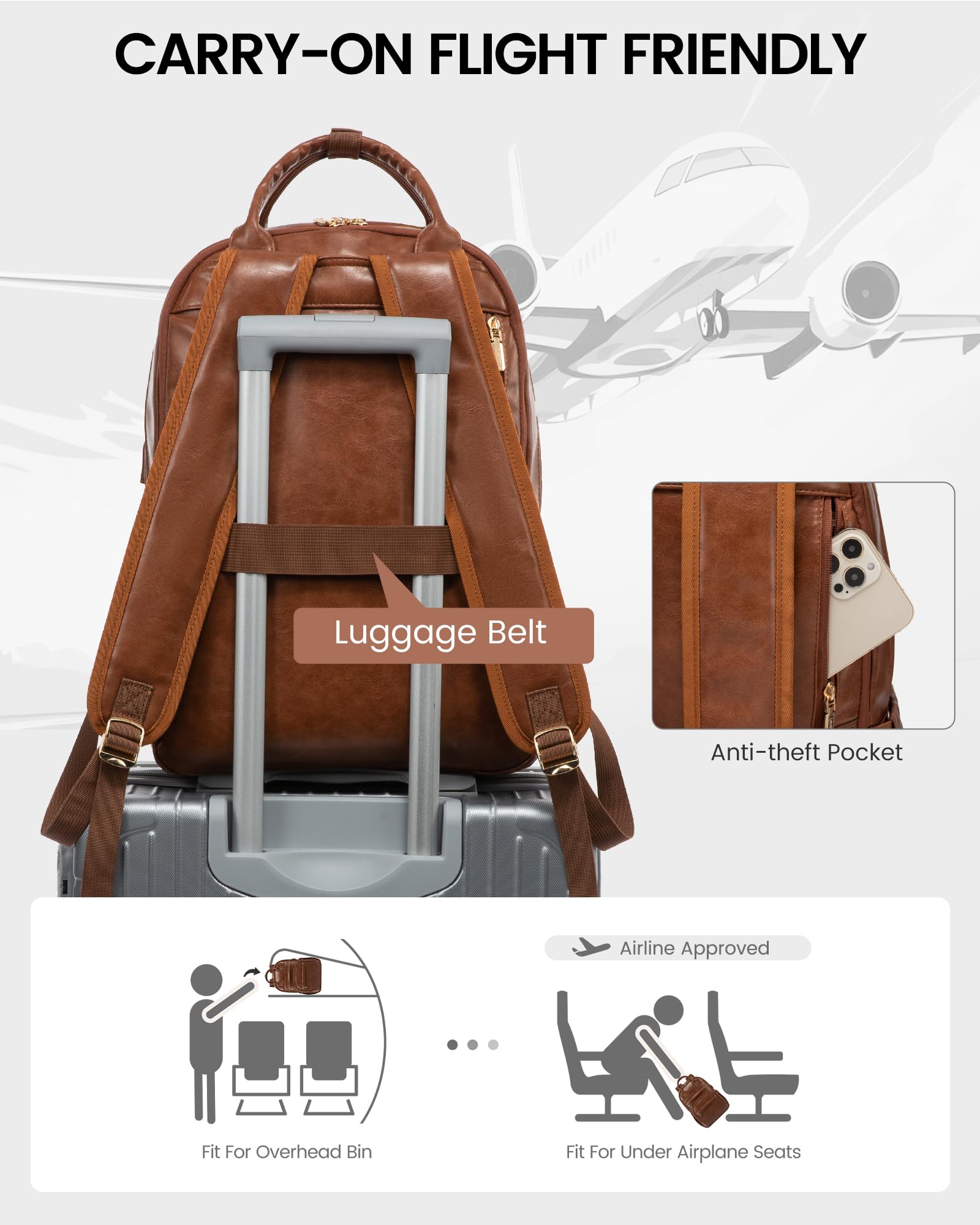 Foto 6 | Mochila Para Portátil Lovevook Vintage Pu 15.6 Pulgadas Impermeable Marrón - Venta Internacional.