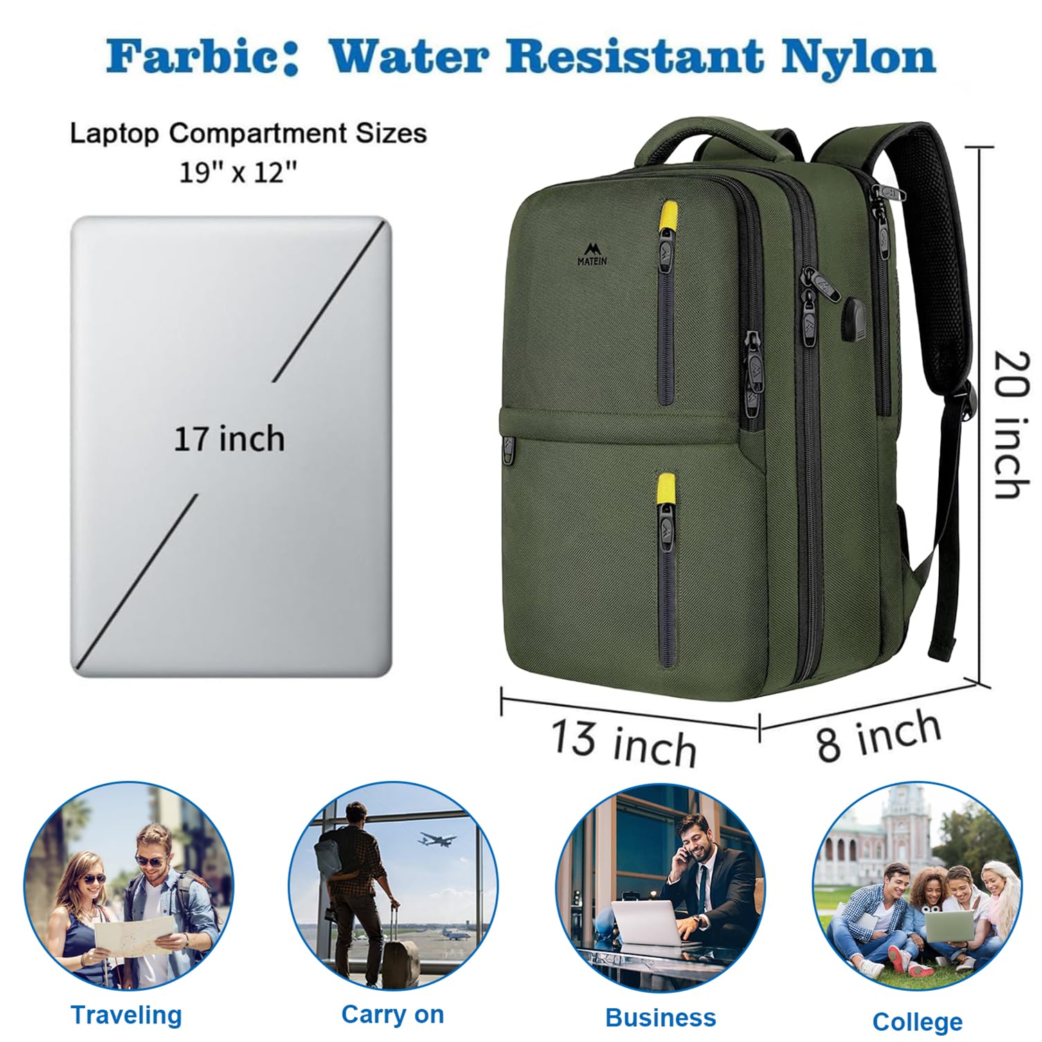 Foto 5 | Mochila Matein Carry On Extra Grande De 40 Litros Para Portátil De 17 Pulgadas - Venta Internacional.