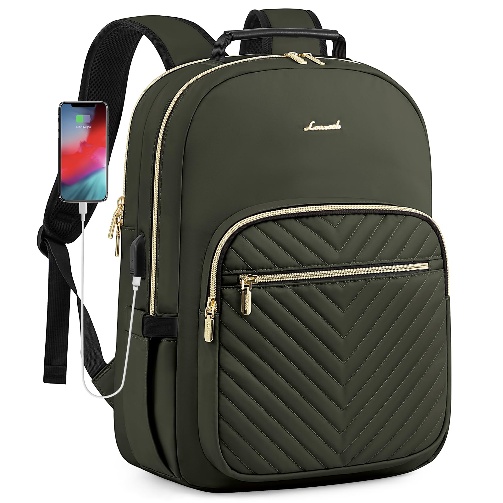 Mochila Lovevook Para Portátil, Color Verde Militar, Para Mujer, 15.6 Pulgadas Con Puerto Usb - Venta Internacional.