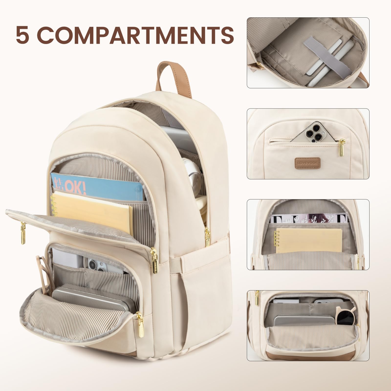 Foto 3 pulgar | Mochila Lovevook Para Portátil De Viaje, Impermeable, 15.6 Pulgadas, Color Beige - Venta Internacional.