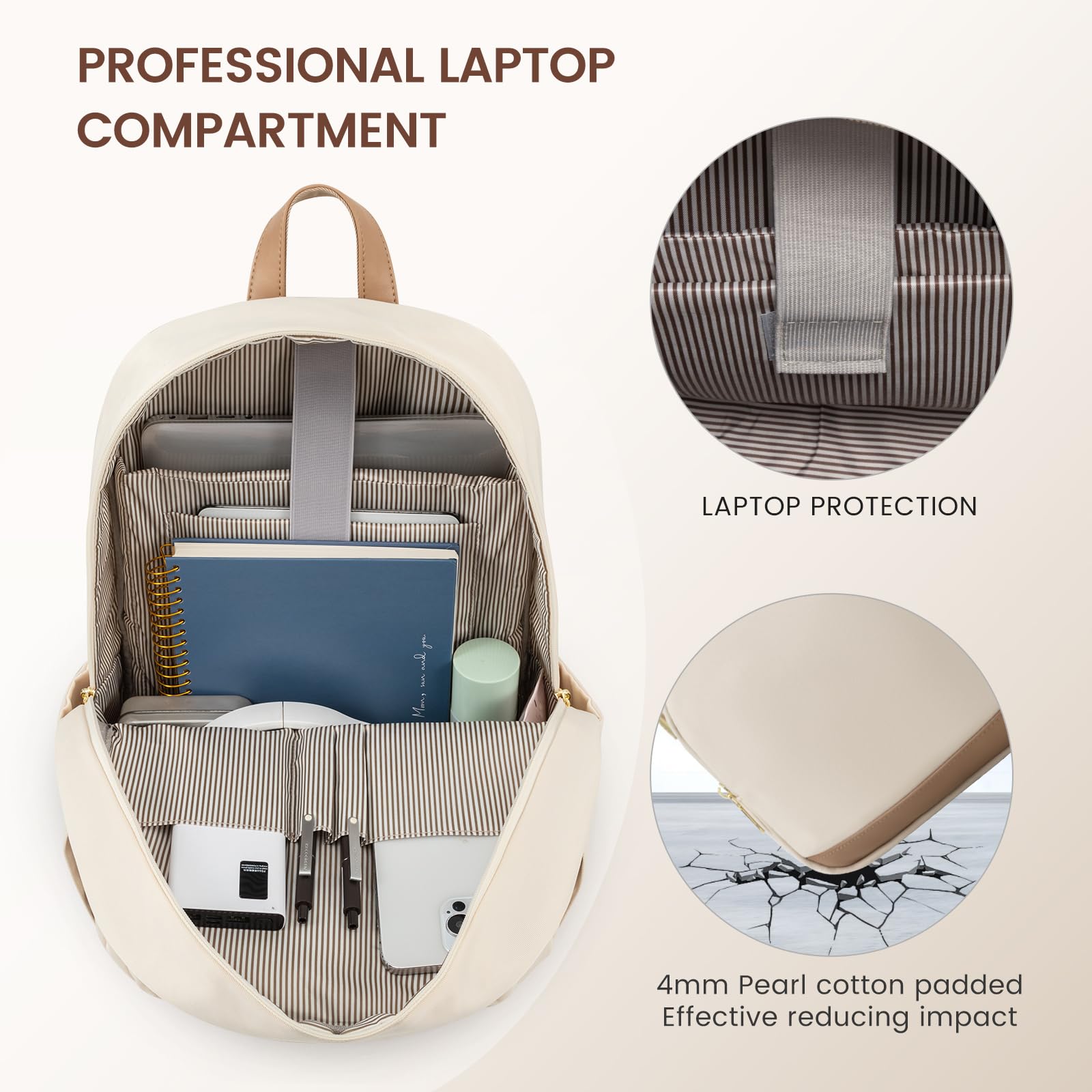 Foto 4 pulgar | Mochila Lovevook Para Portátil De Viaje, Impermeable, 15.6 Pulgadas, Color Beige - Venta Internacional.