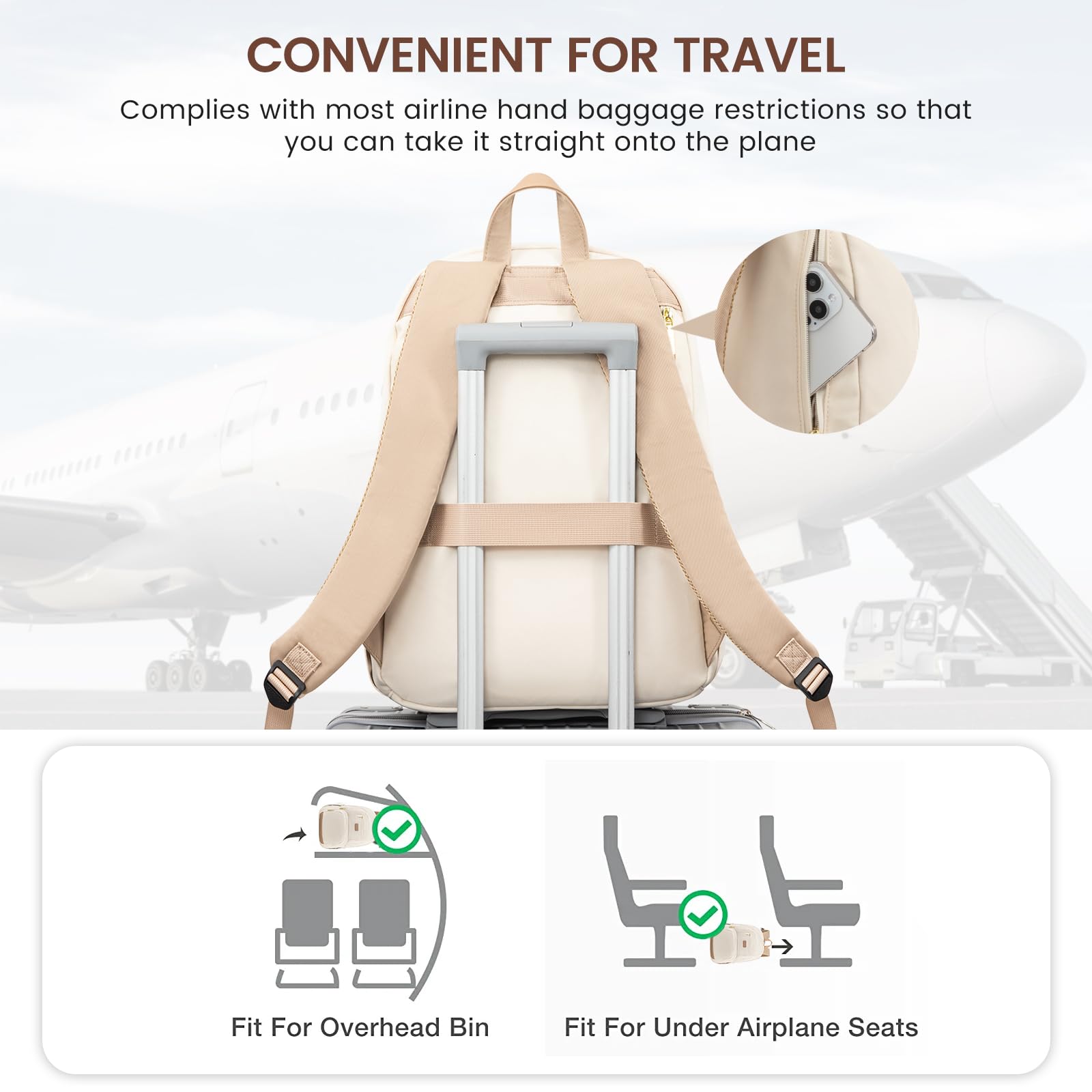Foto 5 pulgar | Mochila Lovevook Para Portátil De Viaje, Impermeable, 15.6 Pulgadas, Color Beige - Venta Internacional.