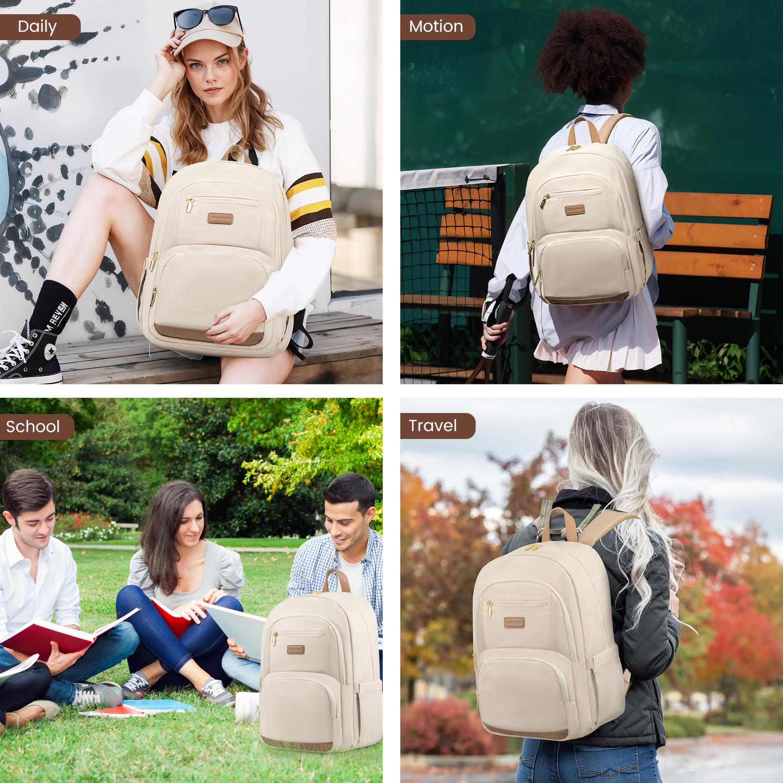 Foto 7 | Mochila Lovevook Para Portátil De Viaje, Impermeable, 15.6 Pulgadas, Color Beige - Venta Internacional.