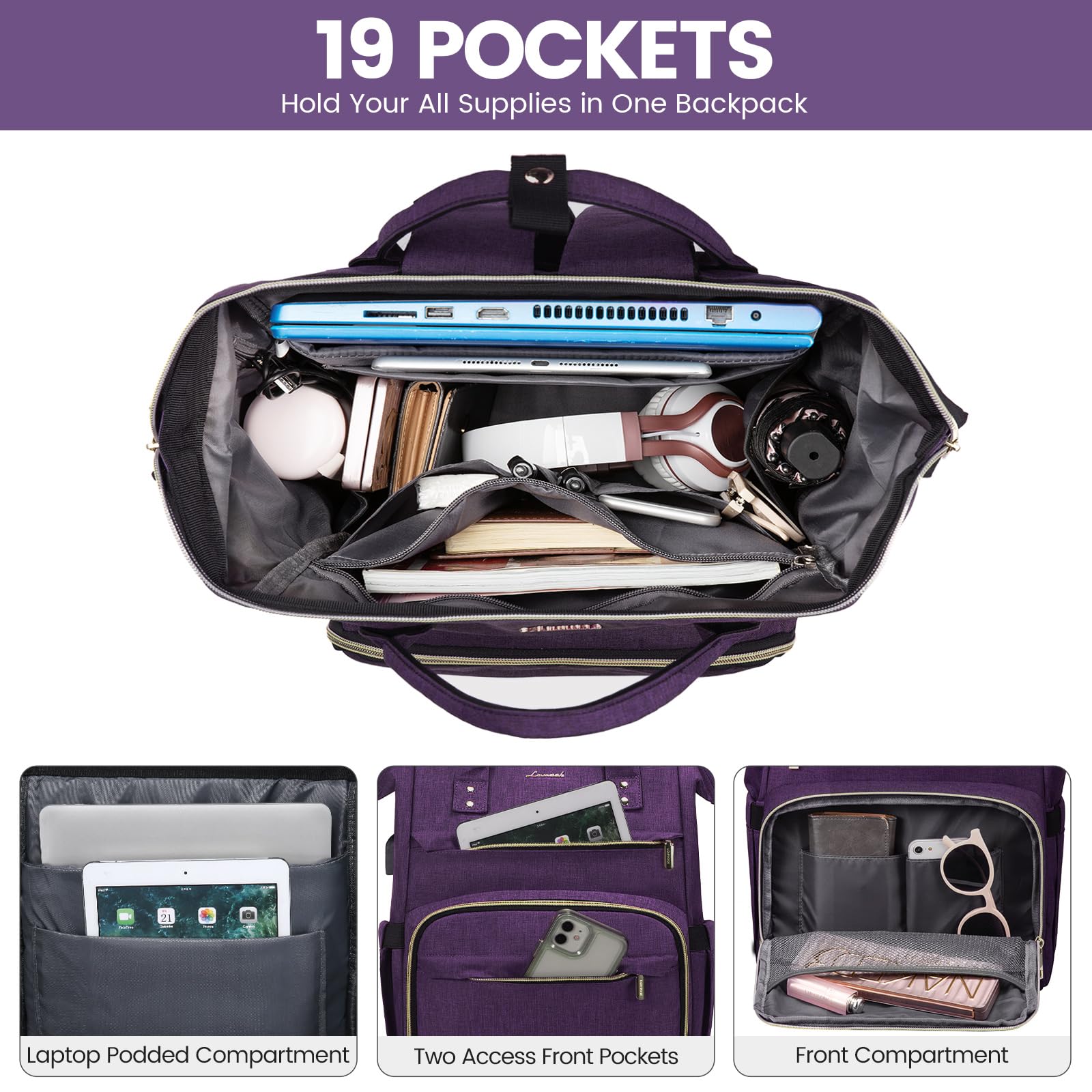 Foto 4 pulgar | Mochila Para Portátil Lovevook Para Mujer, 17 Pulgadas, Impermeable, Color Morado - Venta Internacional.