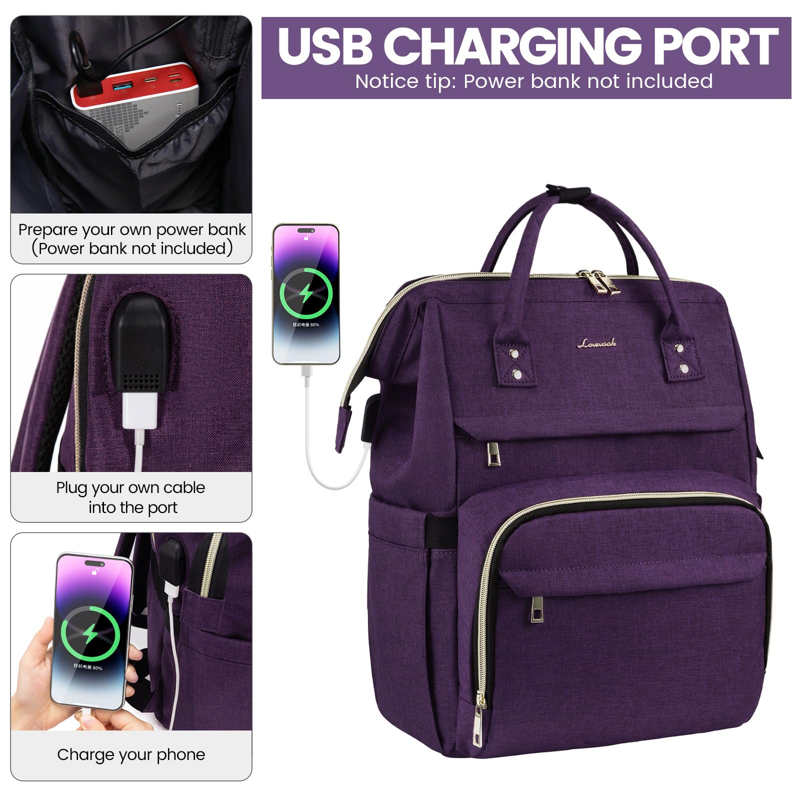 Foto 5 pulgar | Mochila Para Portátil Lovevook Para Mujer, 17 Pulgadas, Impermeable, Color Morado - Venta Internacional.
