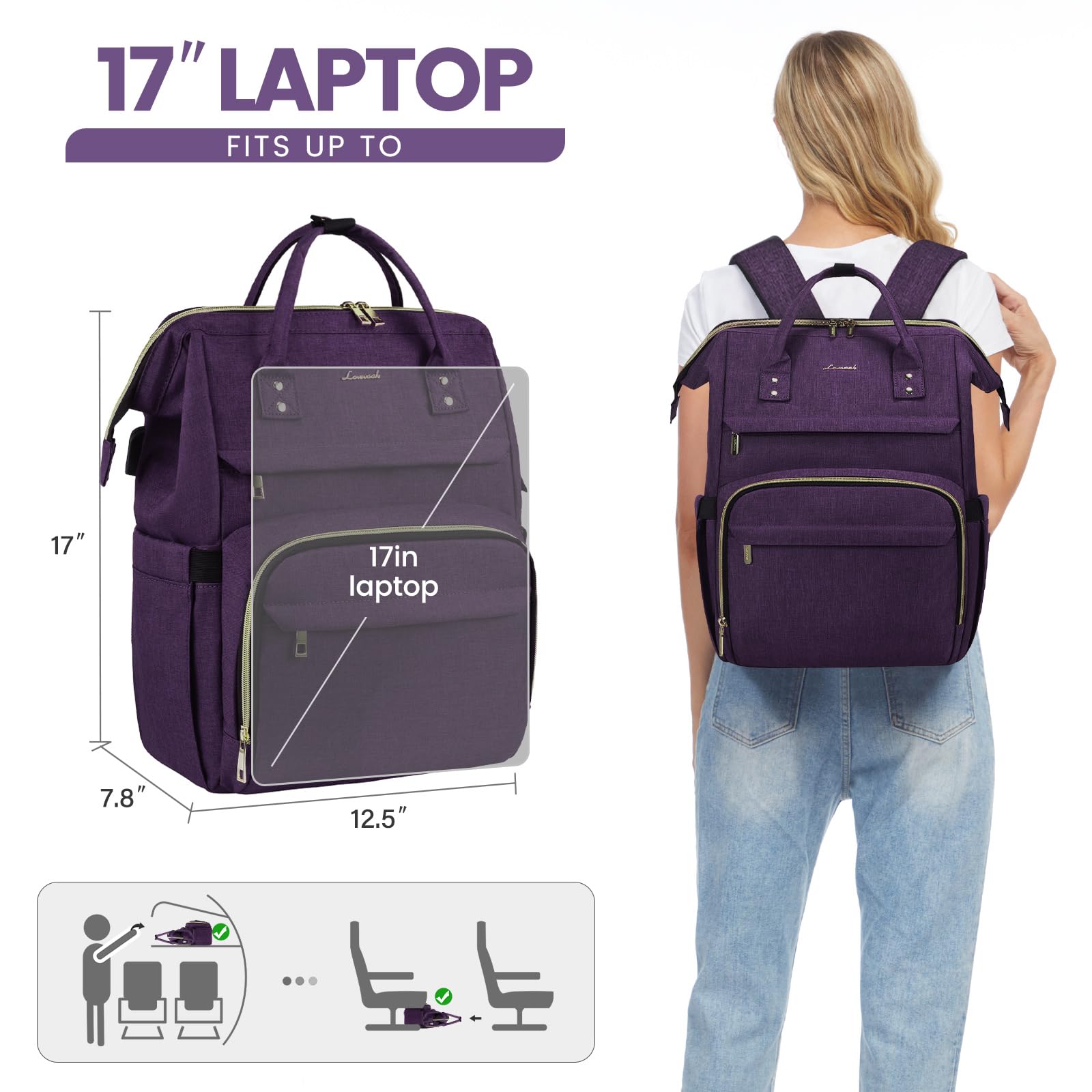 Foto 7 pulgar | Mochila Para Portátil Lovevook Para Mujer, 17 Pulgadas, Impermeable, Color Morado - Venta Internacional.