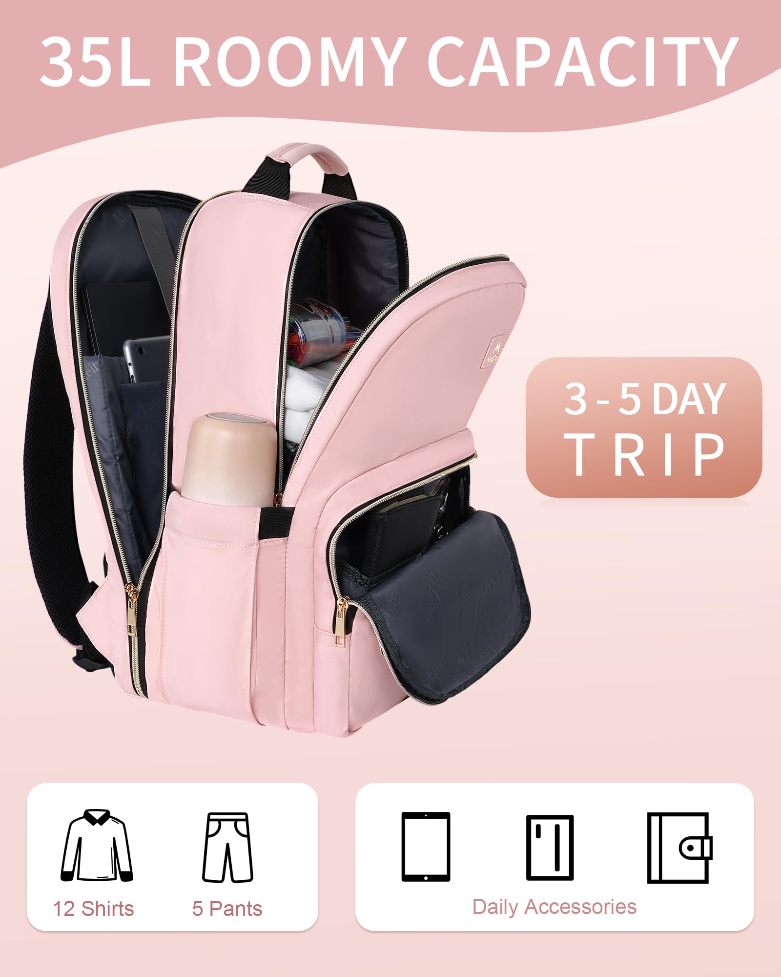 Foto 3 pulgar | Mochila Matein Para Portátil De 17 Pulgadas Rosa Resistente Al Agua Para Mujer - Venta Internacional.
