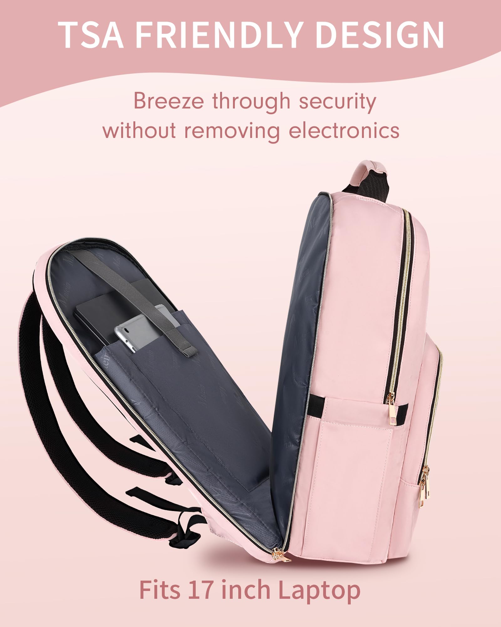 Foto 4 pulgar | Mochila Matein Para Portátil De 17 Pulgadas Rosa Resistente Al Agua Para Mujer - Venta Internacional.