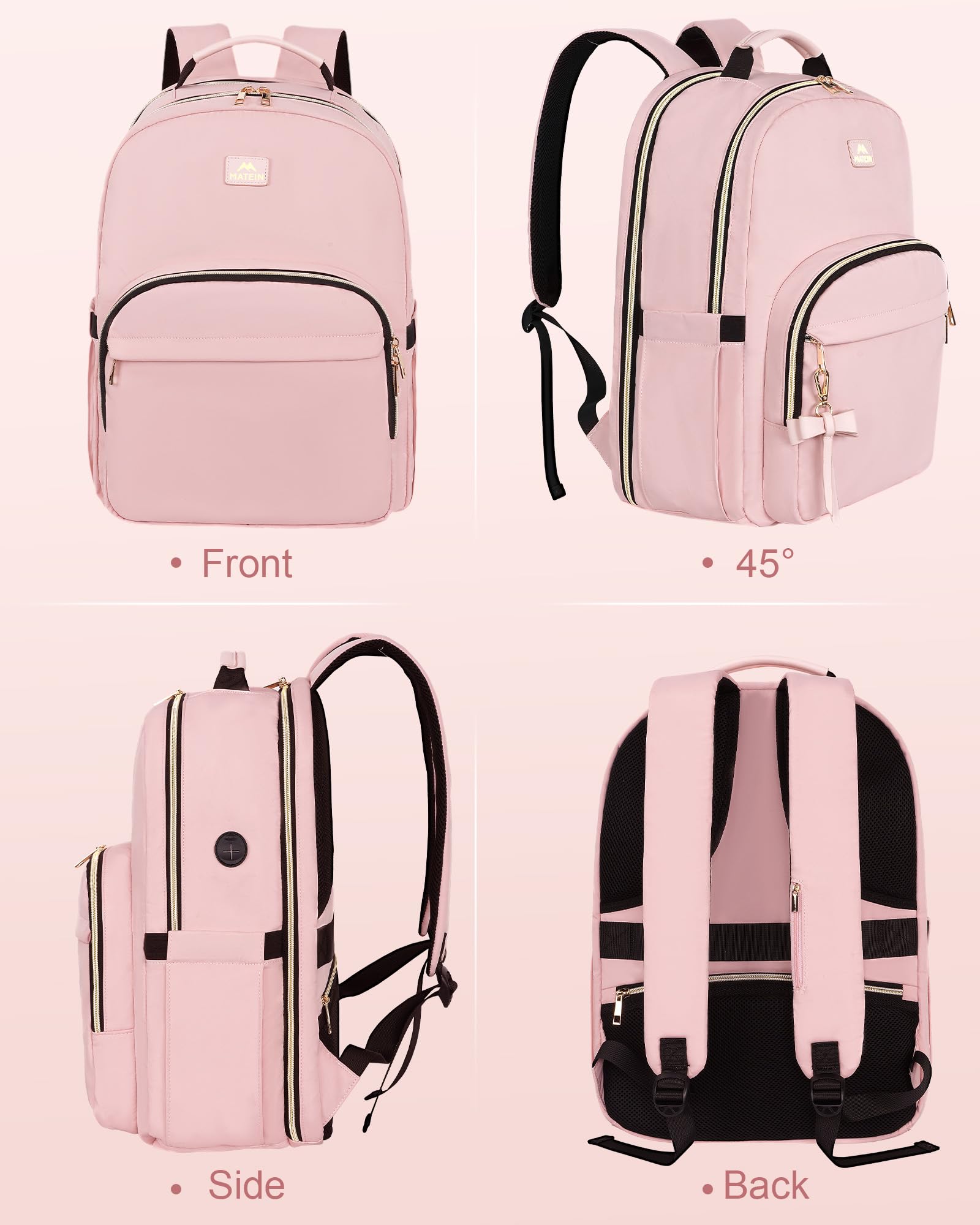 Foto 8 pulgar | Mochila Matein Para Portátil De 17 Pulgadas Rosa Resistente Al Agua Para Mujer - Venta Internacional.