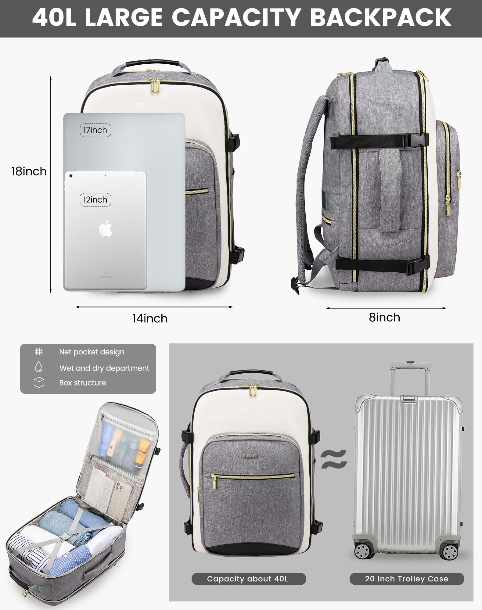Foto 5 pulgar | Mochila De Viaje Lovevook 40l Impermeable Para Mujeres Y Hombres - Venta Internacional.