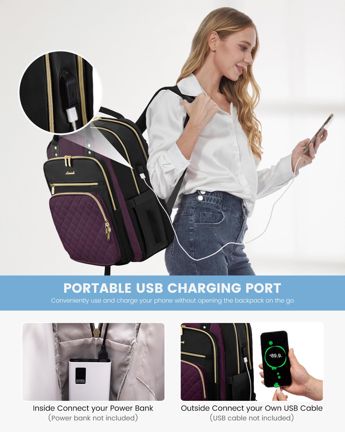 Foto 8 pulgar | Mochila Para Portátil Lovevook Para Mujer De 15.6 Pulgadas Resistente Al Agua - Venta Internacional.