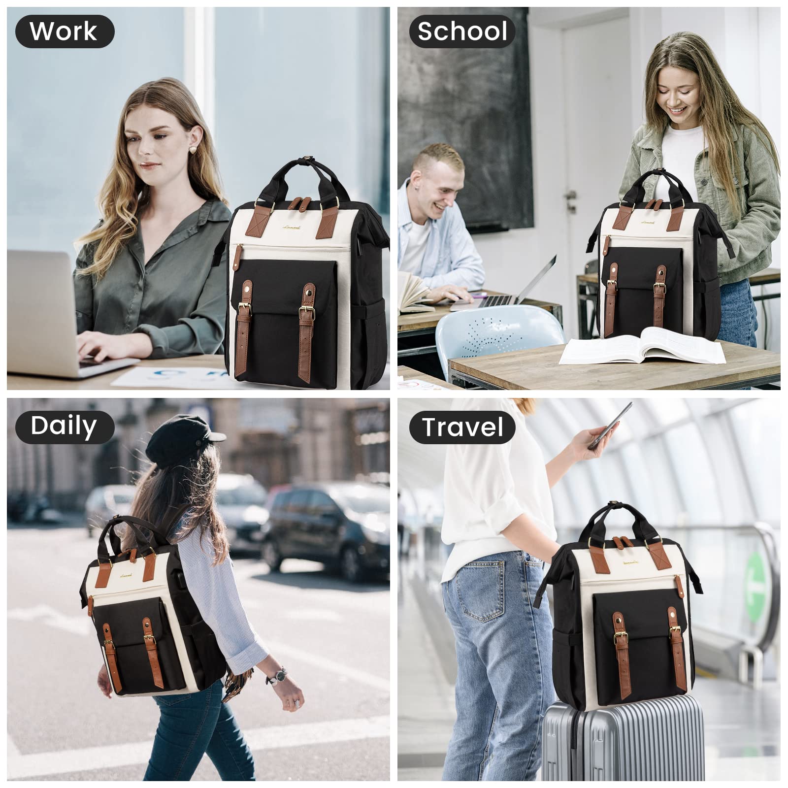 Foto 7 pulgar | Mochila Para Portátil Lovevook Para Mujer, 17 Pulgadas, Trabajo Y Viajes, Negra - Venta Internacional.