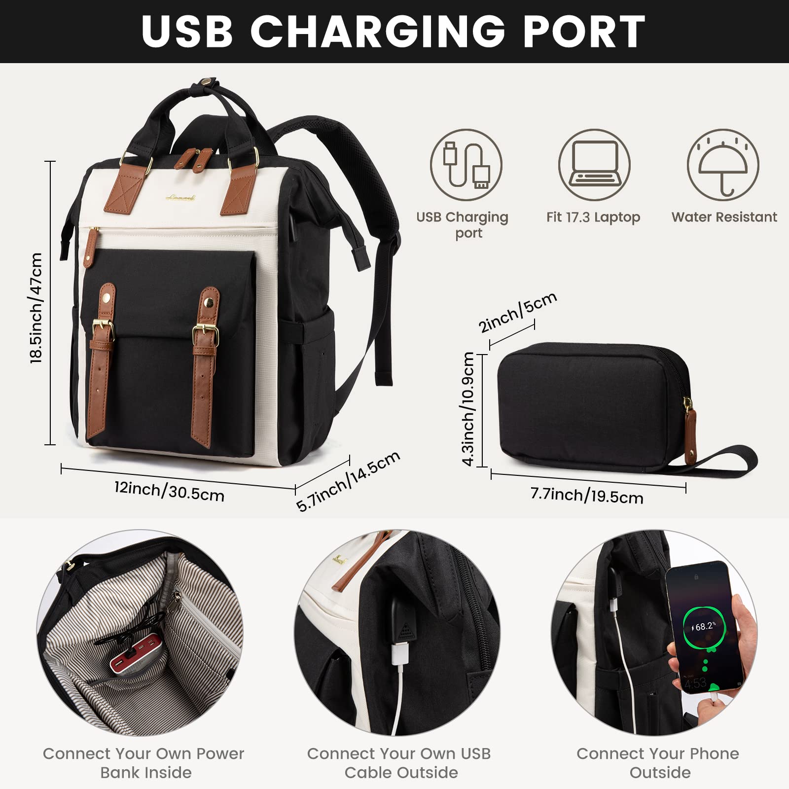 Foto 8 pulgar | Mochila Para Portátil Lovevook Para Mujer, 17 Pulgadas, Trabajo Y Viajes, Negra - Venta Internacional.