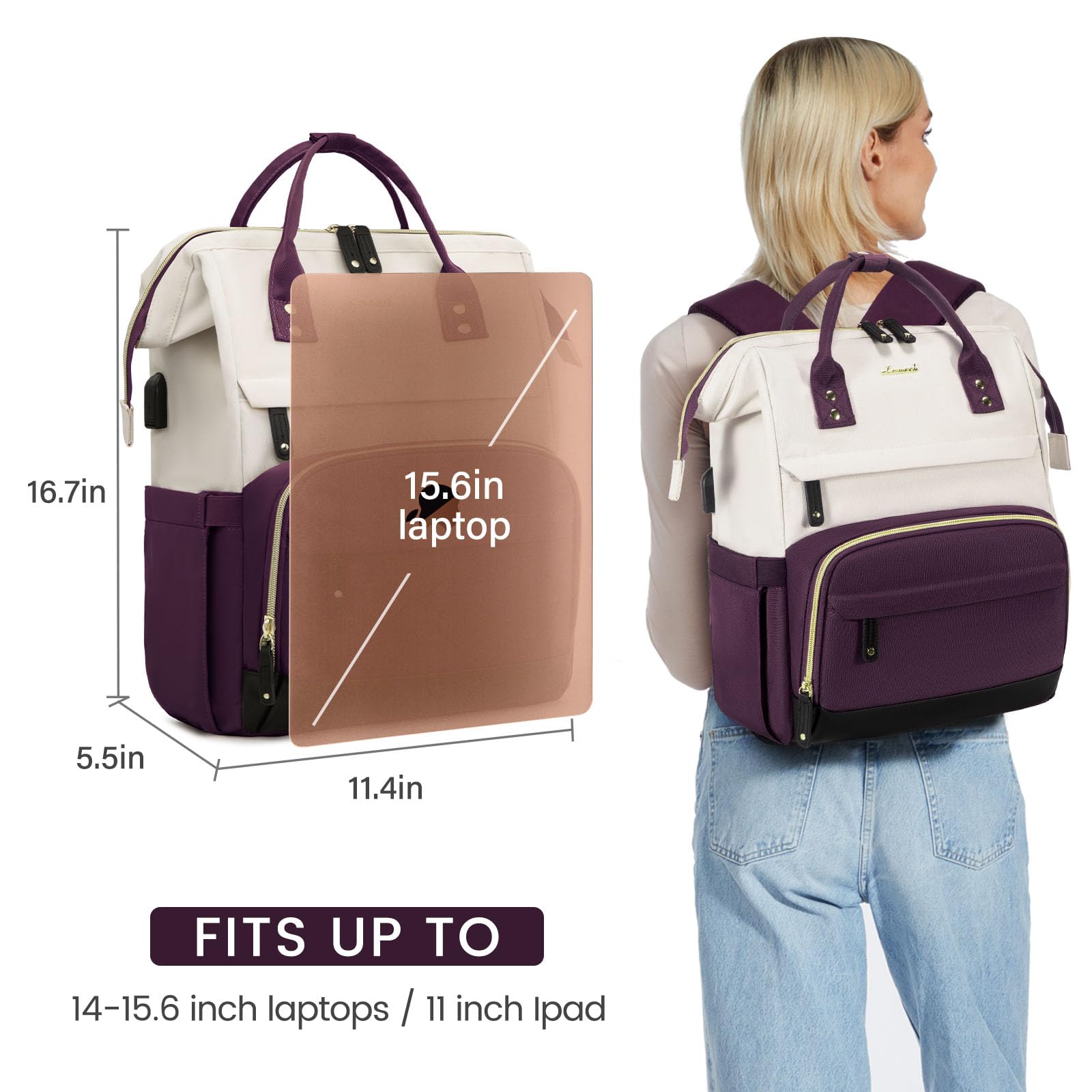 Foto 6 | Mochila Para Portátil Lovevook Para Mujer 15.6 Pulgadas A Prueba De Agua - Venta Internacional.