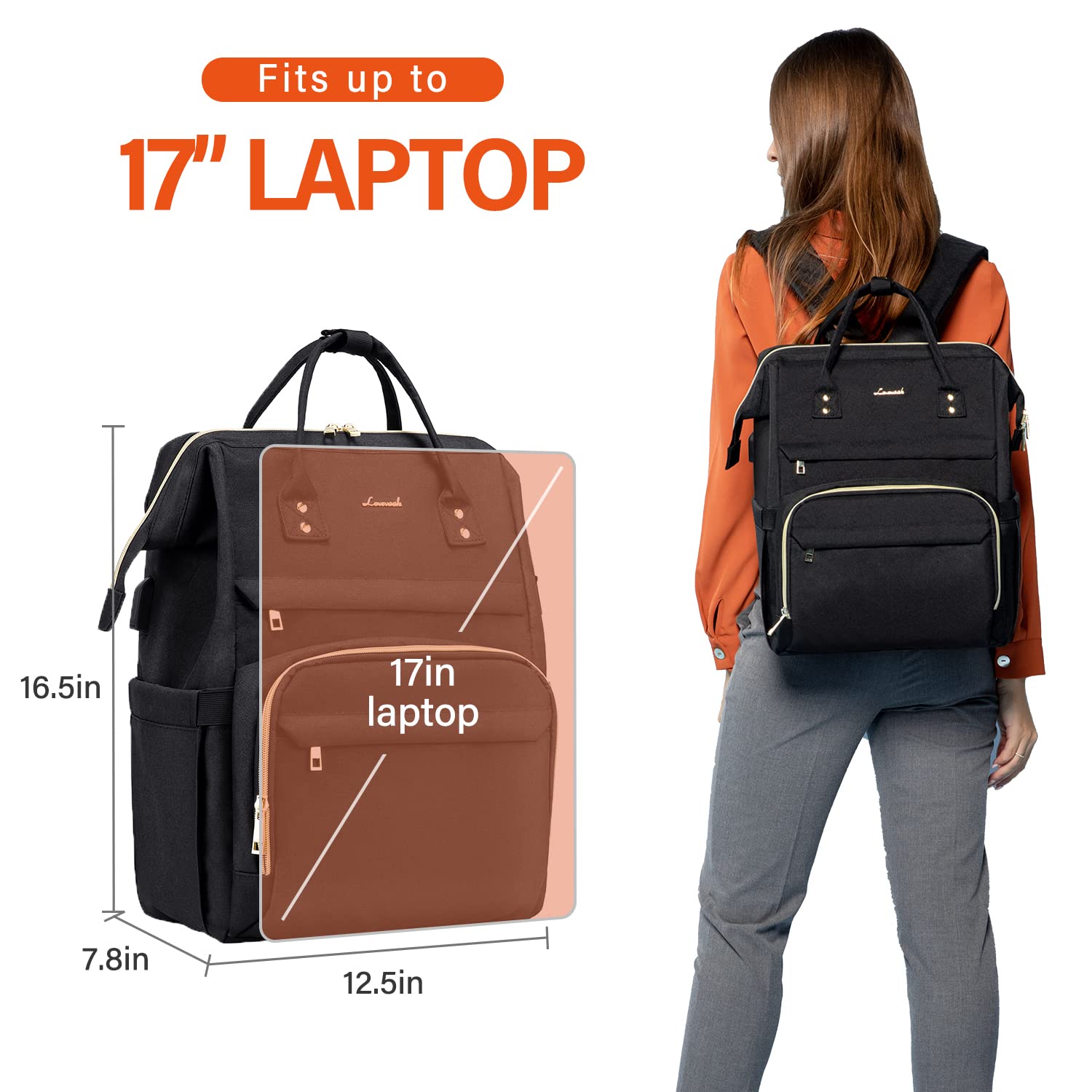 Foto 7 pulgar | Mochila Para Portátil Lovevook Para Mujer Con Funda Para Estetoscopio De 17 Pulgadas - Venta Internacional.