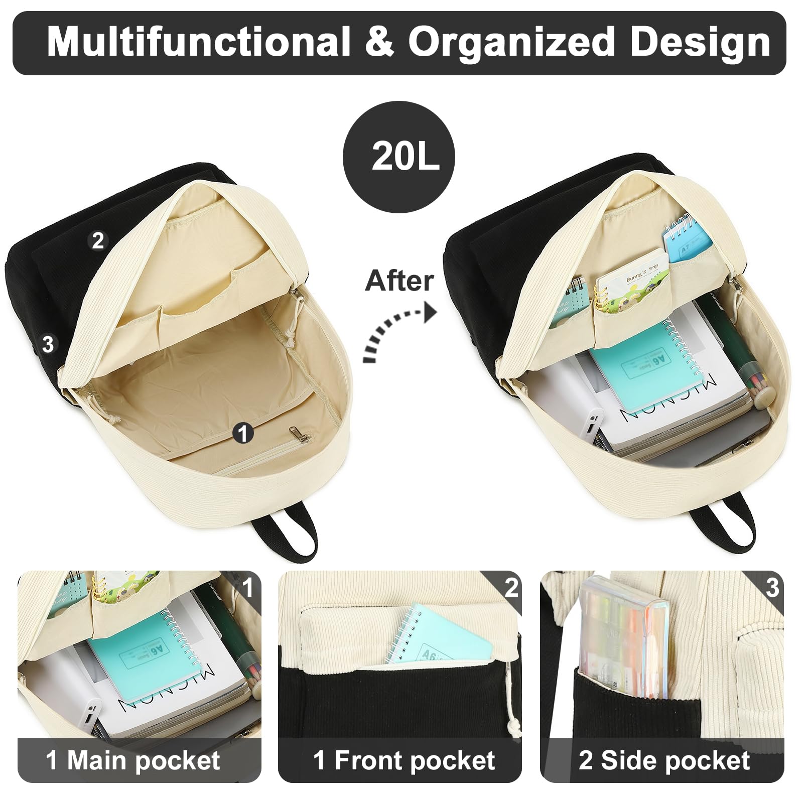 Foto 5 pulgar | Mochila Escolar Btoop De Pana Para Adolescentes, Bolsa Para Portátil De 17 Pulgadas - Venta Internacional.