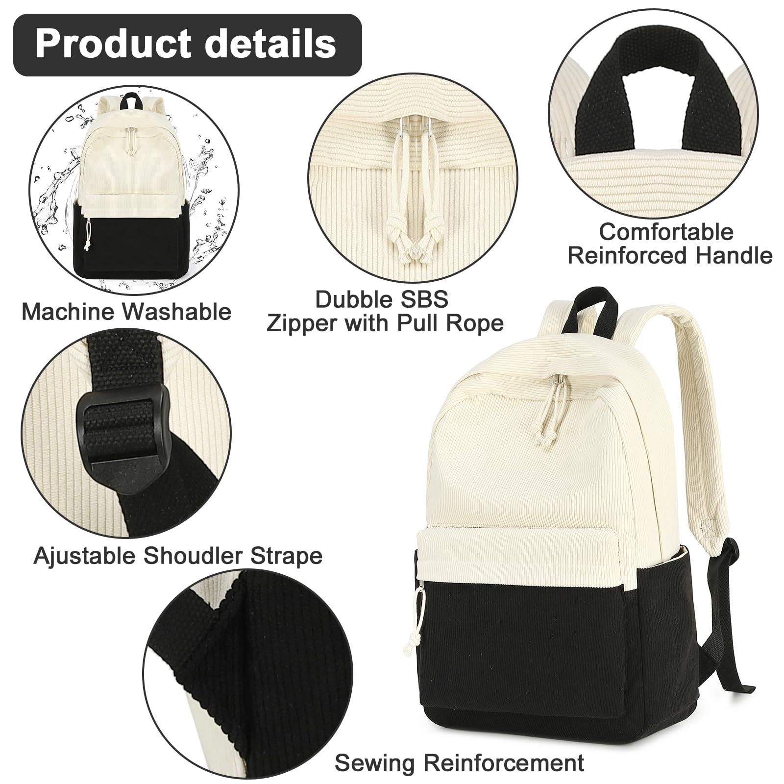 Foto 8 pulgar | Mochila Escolar Btoop De Pana Para Adolescentes, Bolsa Para Portátil De 17 Pulgadas - Venta Internacional.