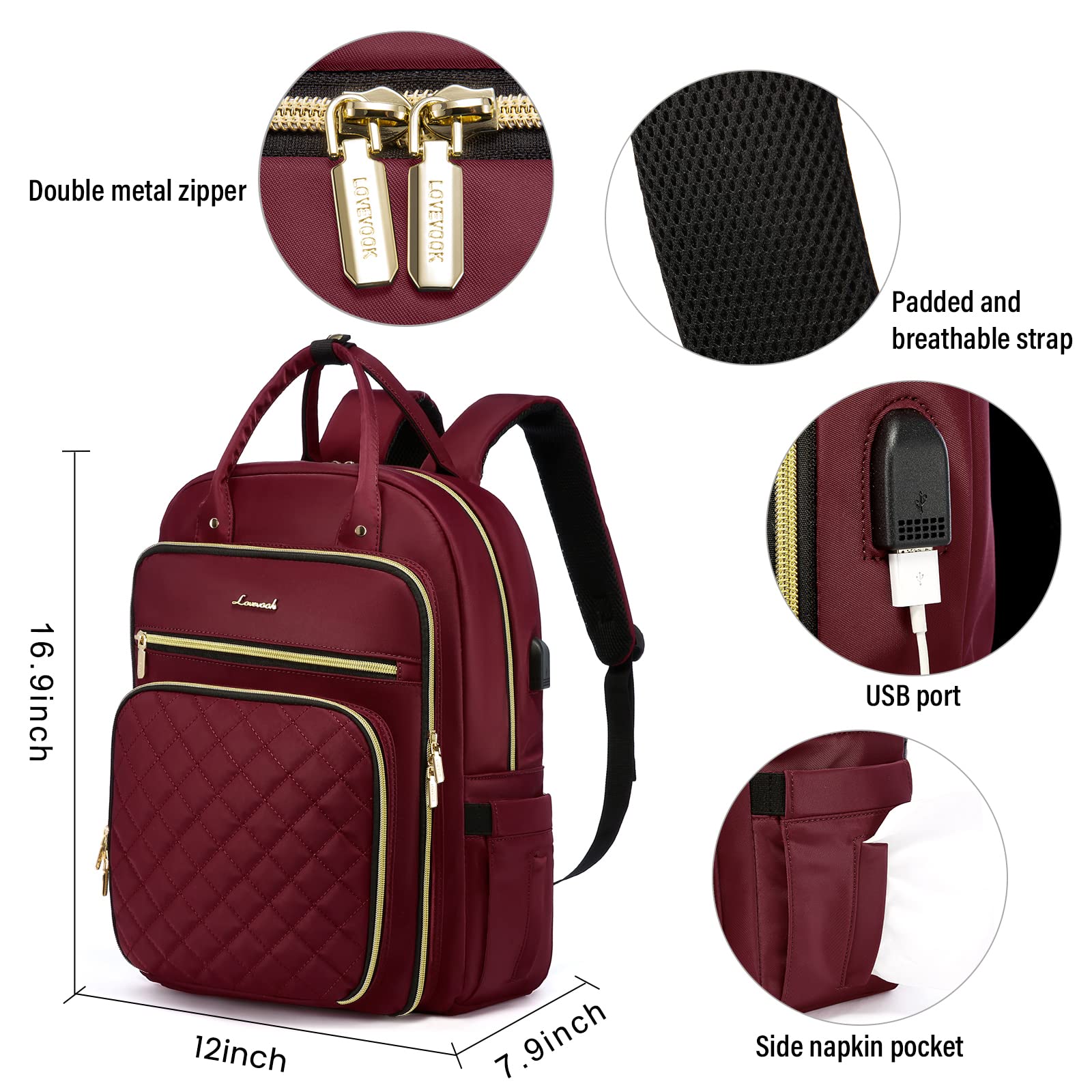 Foto 4 pulgar | Mochila Para Portátil Lovevook Resistente Al Agua De 15,6 Pulgadas Con Puerto Usb - Venta Internacional.
