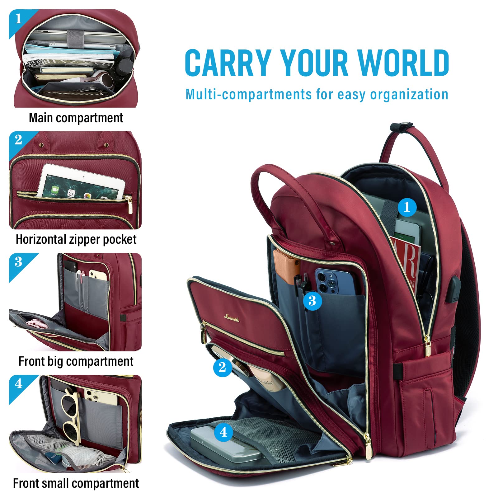 Foto 5 pulgar | Mochila Para Portátil Lovevook Resistente Al Agua De 15,6 Pulgadas Con Puerto Usb - Venta Internacional.