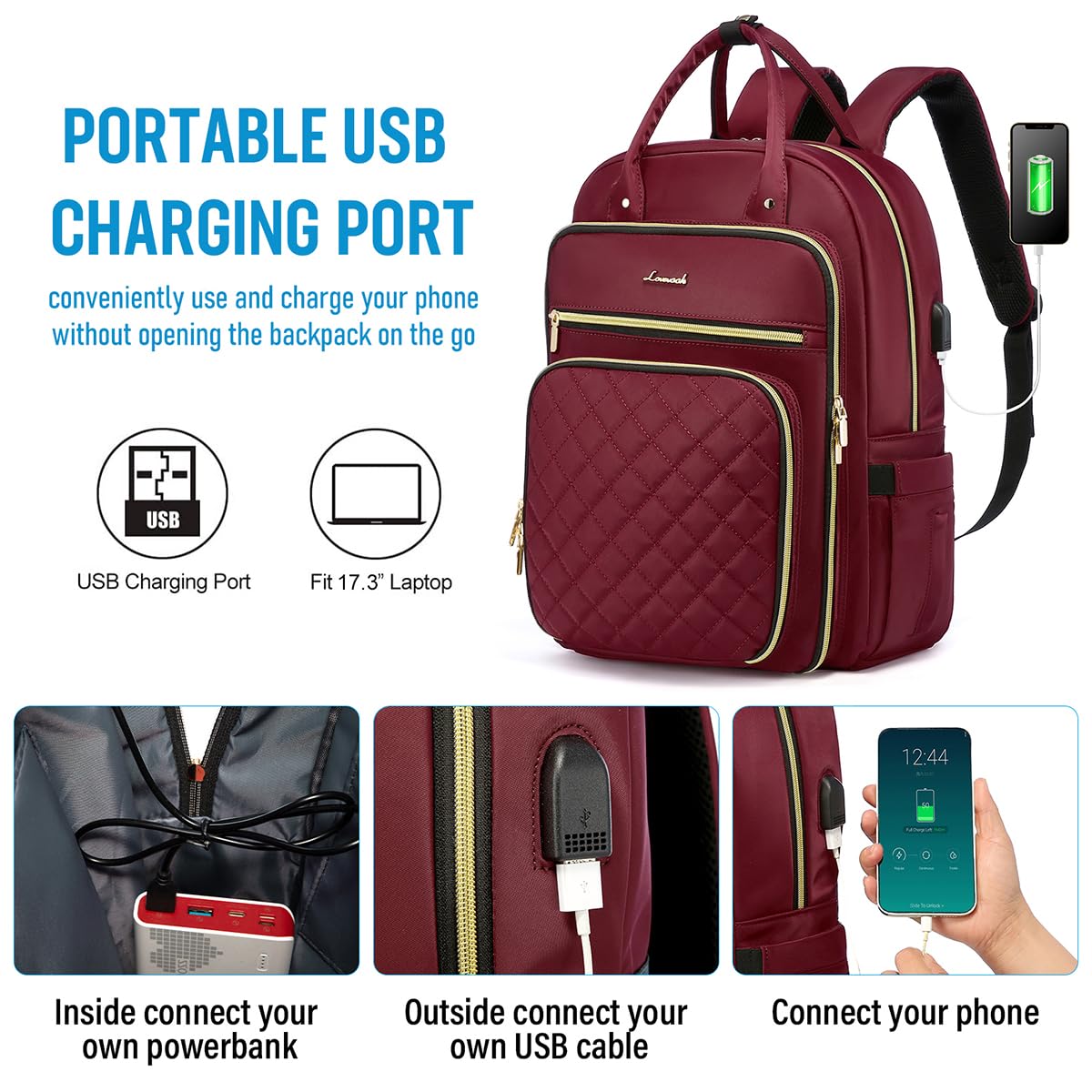 Foto 5 | Mochila Para Portátil Lovevook Resistente Al Agua De 15,6 Pulgadas Con Puerto Usb - Venta Internacional.