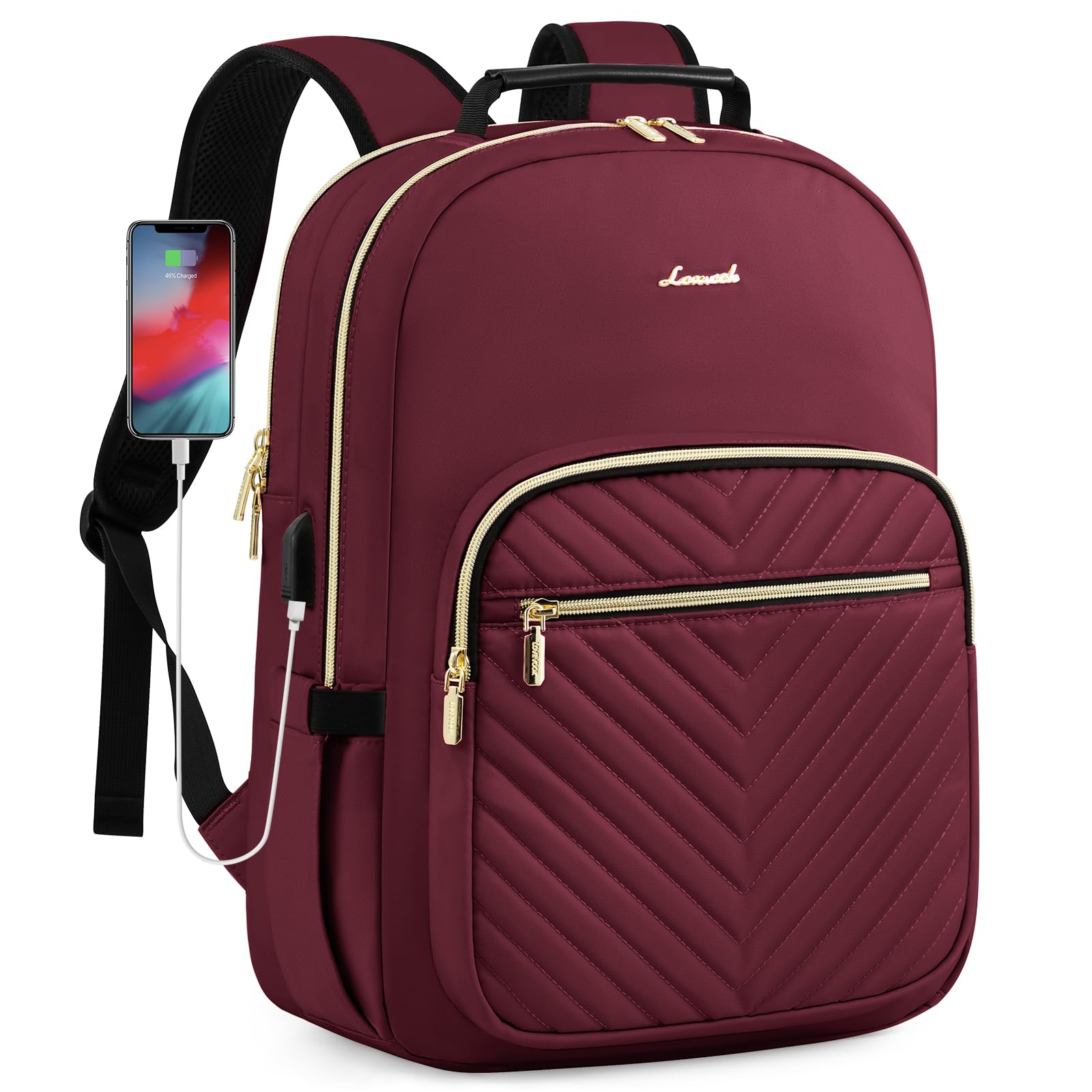 Foto 2 pulgar | Mochila Lovevook Para Portátil Para Mujer De 15,6 Pulgadas Con Puerto Usb, Color Rojo Vino - Venta Internacional.