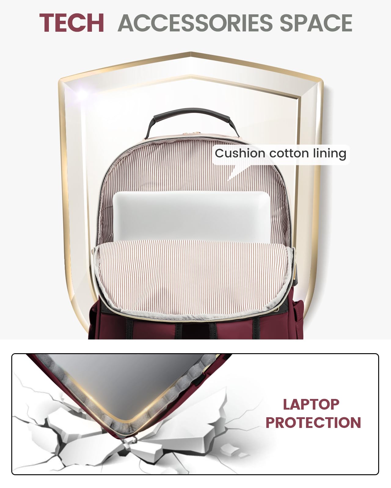 Foto 7 | Mochila Lovevook Para Portátil Para Mujer De 15,6 Pulgadas Con Puerto Usb, Color Rojo Vino - Venta Internacional.