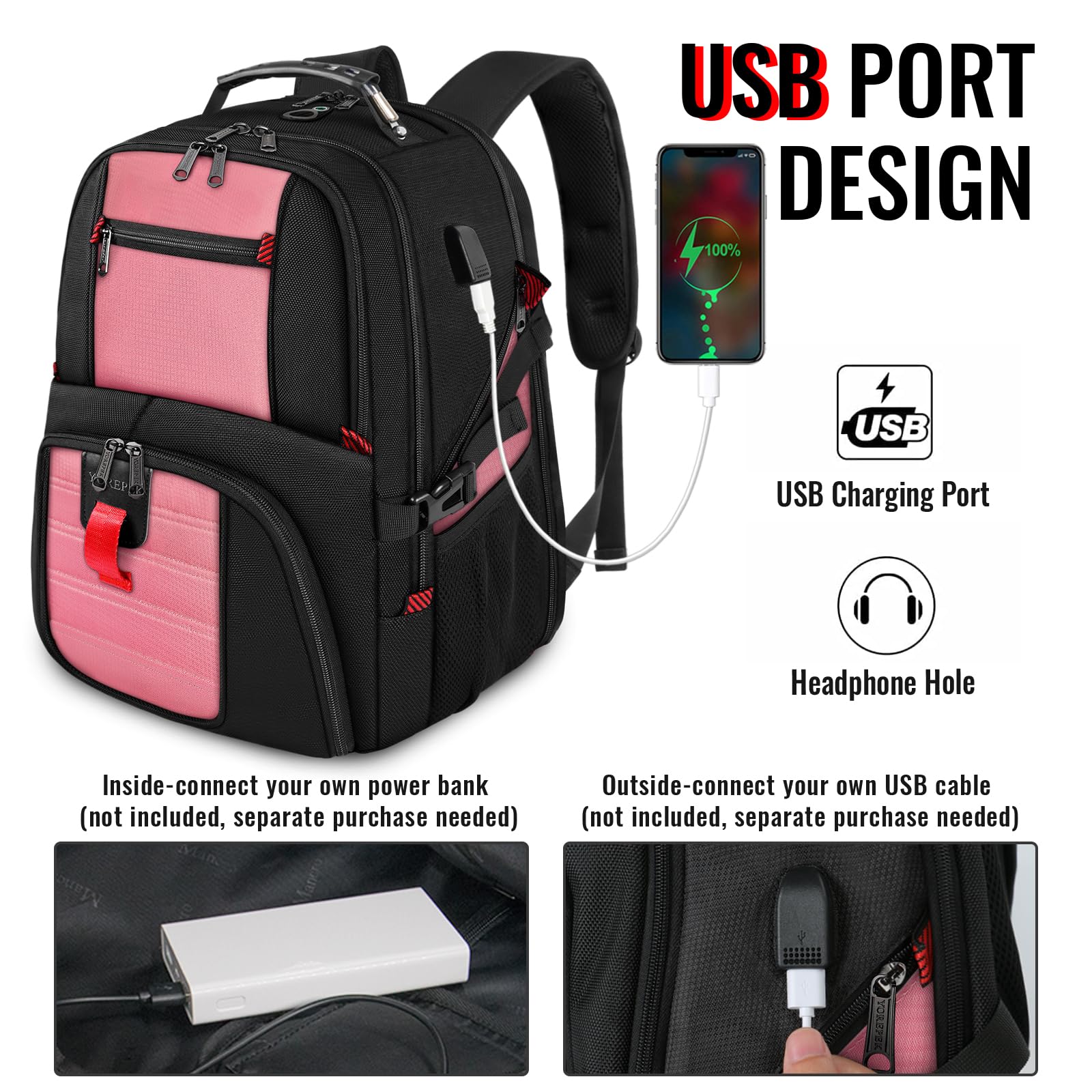 Foto 4 pulgar | Mochila De Viaje Yorepek Extra Grande 50 L Resistente Al Agua Rosa - Venta Internacional.