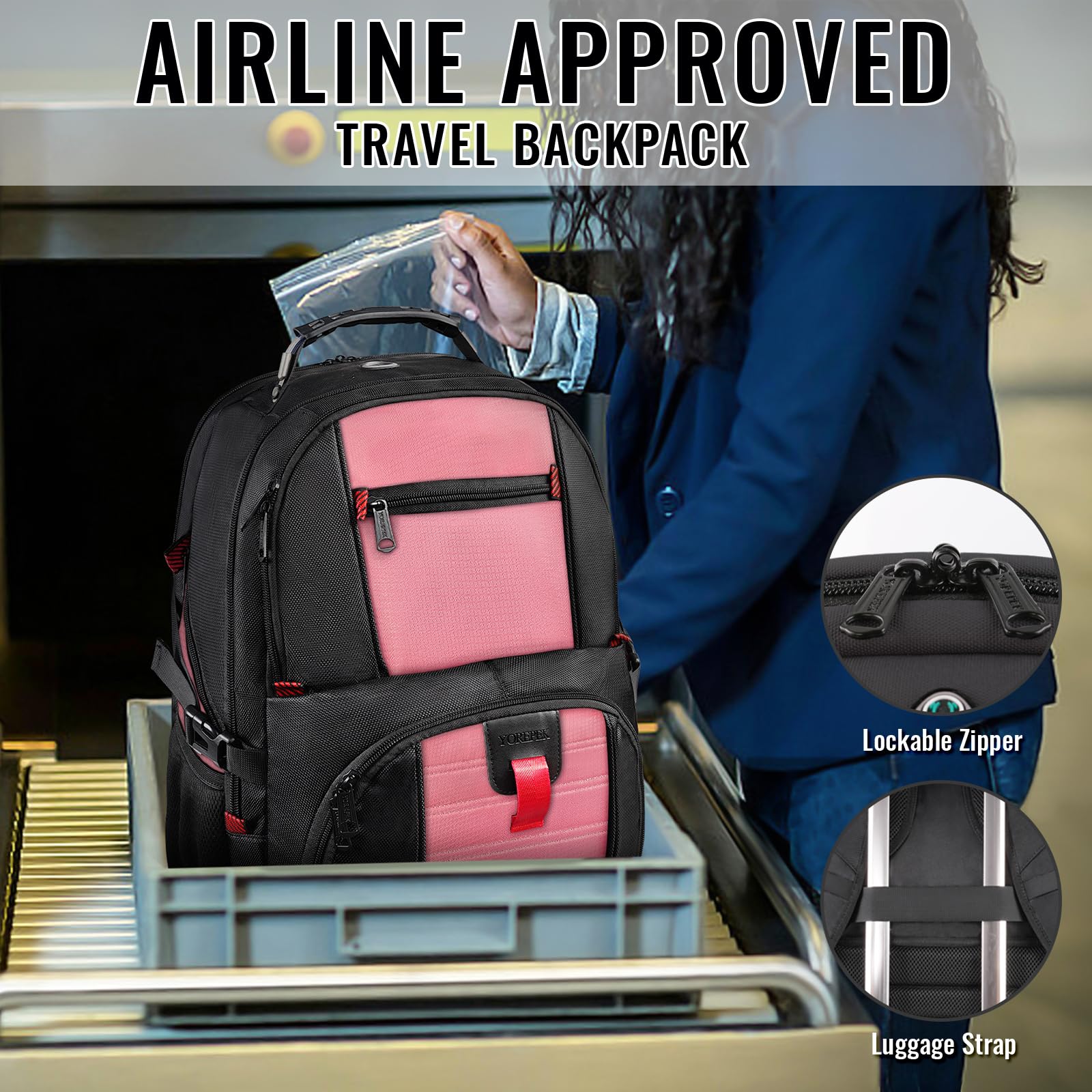 Foto 5 | Mochila De Viaje Yorepek Extra Grande 50 L Resistente Al Agua Rosa - Venta Internacional.