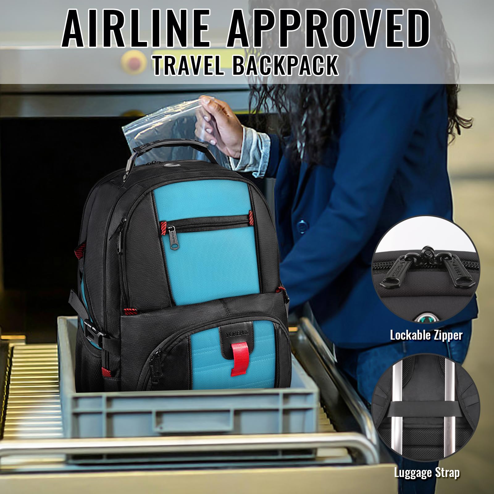 Foto 5 | Mochila Para Portátil Yorepek 18.4 Con Puerto De Carga Usb, Azul - Venta Internacional.