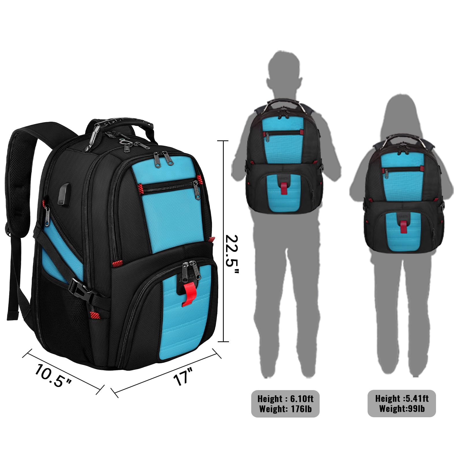 Foto 8 pulgar | Mochila Para Portátil Yorepek 18.4 Con Puerto De Carga Usb, Azul - Venta Internacional.
