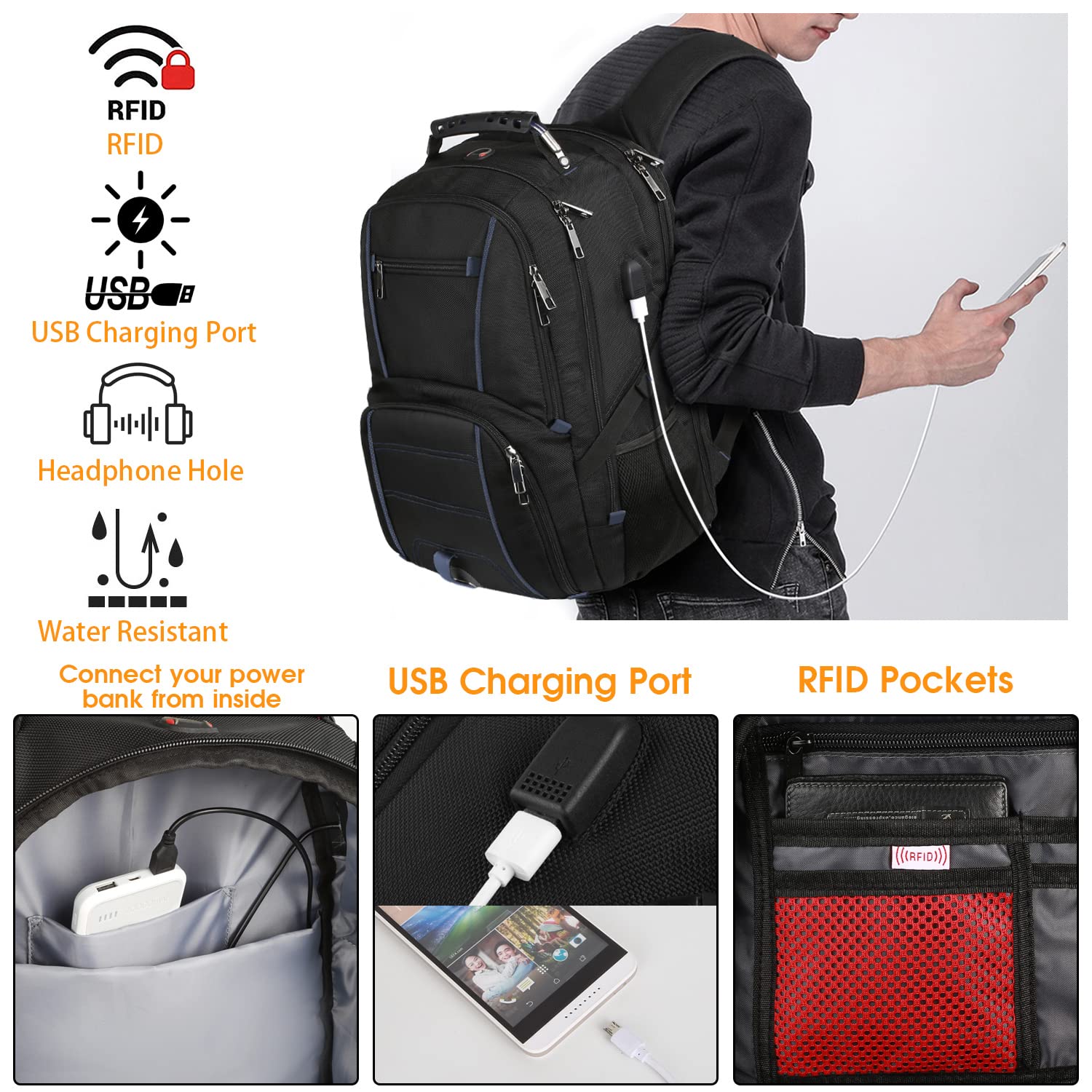 Foto 5 pulgar | Mochila Ltinveck Extra Grande Para Portátil De Viaje De 50 Litros, 17 Pulgadas, Azul - Venta Internacional.