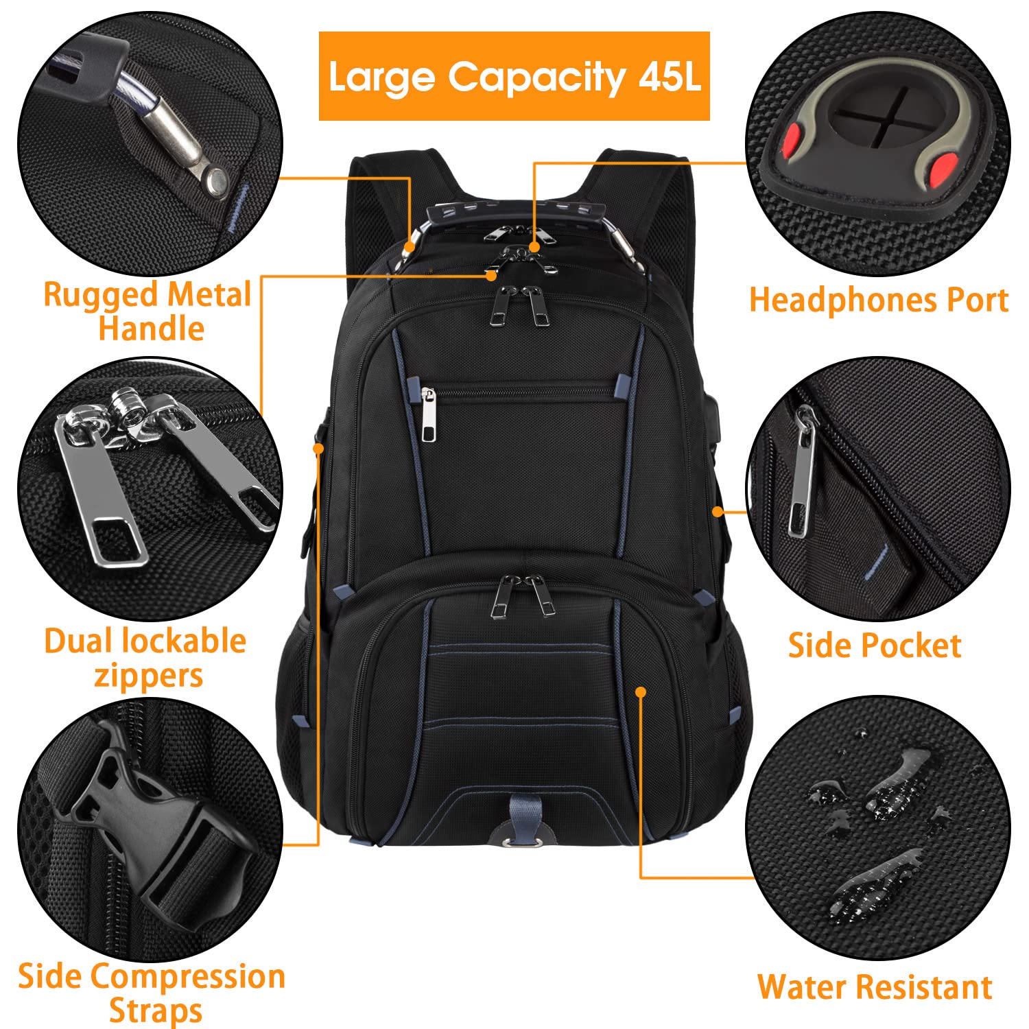 Foto 6 pulgar | Mochila Ltinveck Extra Grande Para Portátil De Viaje De 50 Litros, 17 Pulgadas, Azul - Venta Internacional.