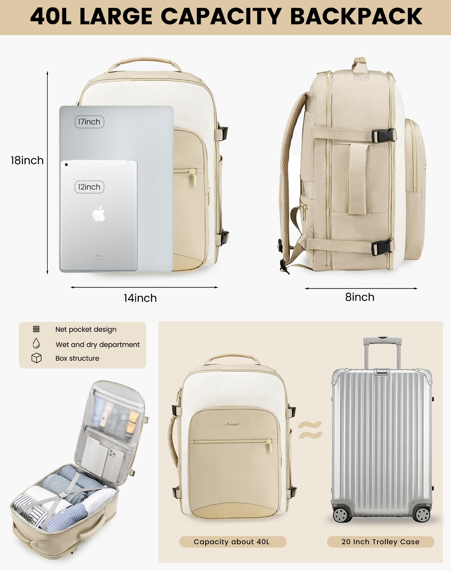 Foto 4 pulgar | Mochila De Viaje Lovevook 40l Impermeable Para Mujeres Y Hombres - Venta Internacional.