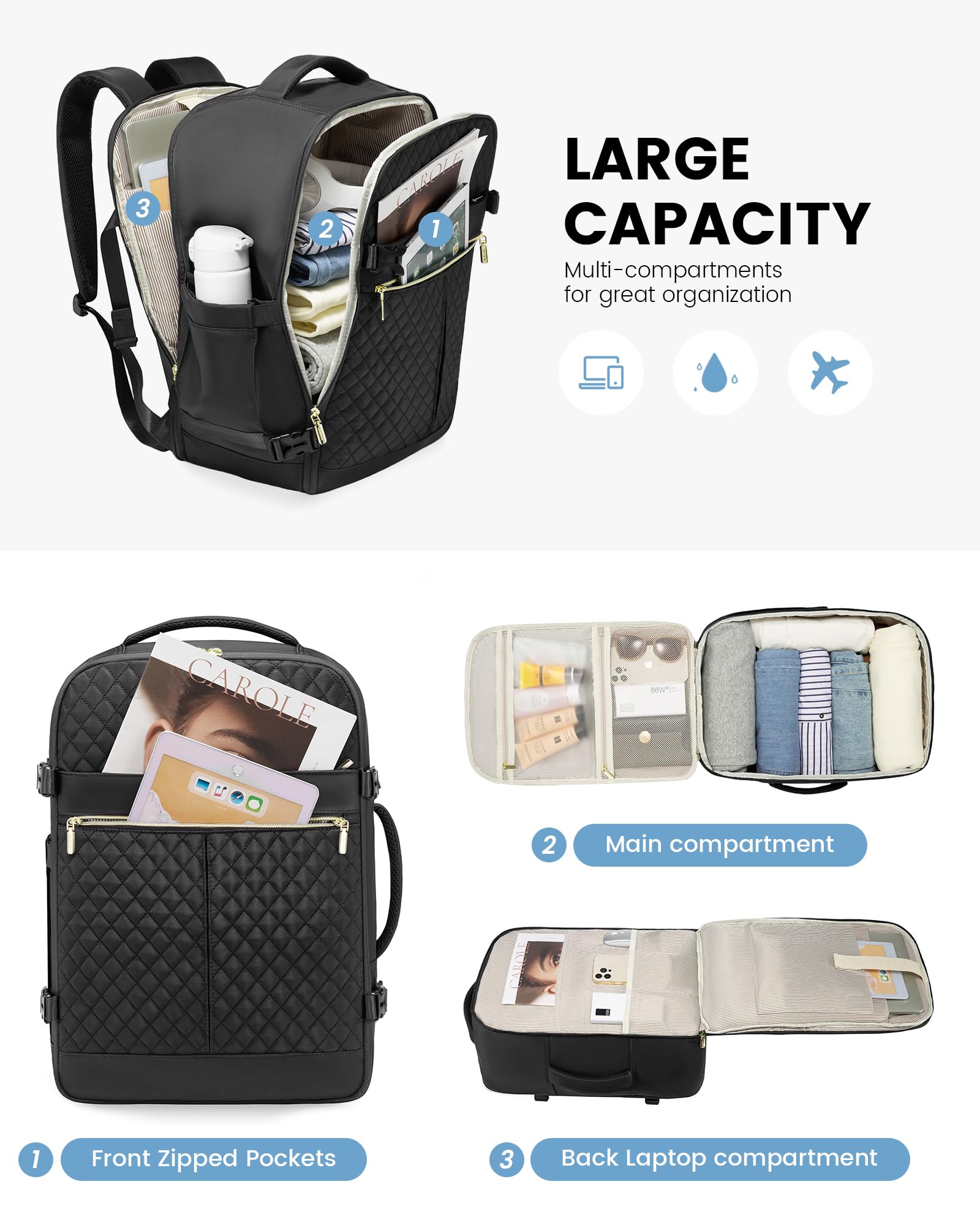 Foto 3 | Mochila De Viaje Lovevook Carry On De 40 Litros Para Mujer Con Portátil De 17 Pulgadas - Venta Internacional.