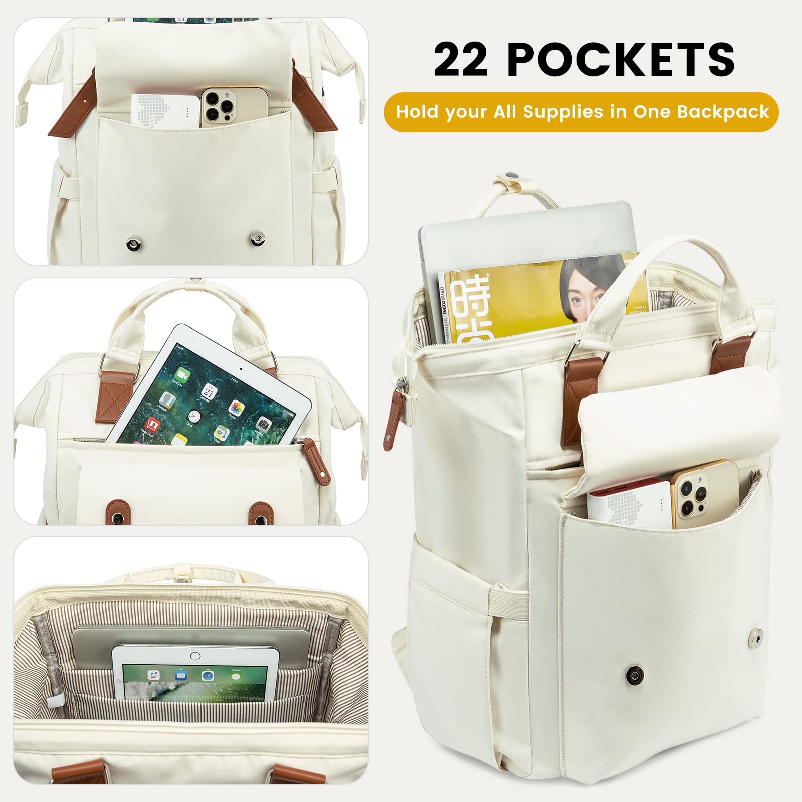 Foto 3 pulgar | Mochila Para Portátil Lovevook Para Mujer, Trabajo Y Viajes De 15.6 Pulgadas, Color Beige - Venta Internacional.