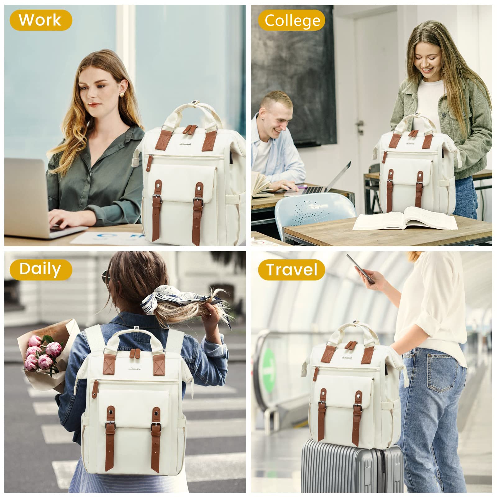 Foto 7 pulgar | Mochila Para Portátil Lovevook Para Mujer, Trabajo Y Viajes De 15.6 Pulgadas, Color Beige - Venta Internacional.