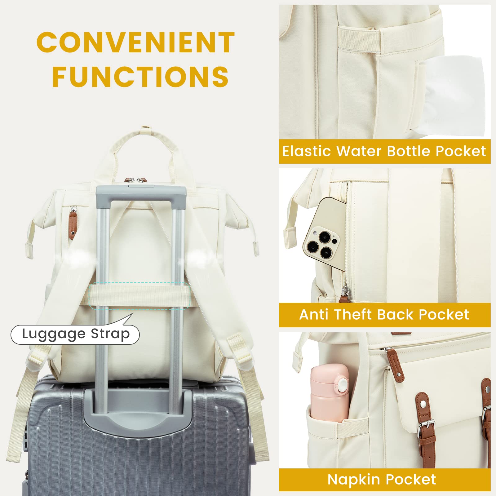Foto 8 pulgar | Mochila Para Portátil Lovevook Para Mujer, Trabajo Y Viajes De 15.6 Pulgadas, Color Beige - Venta Internacional.
