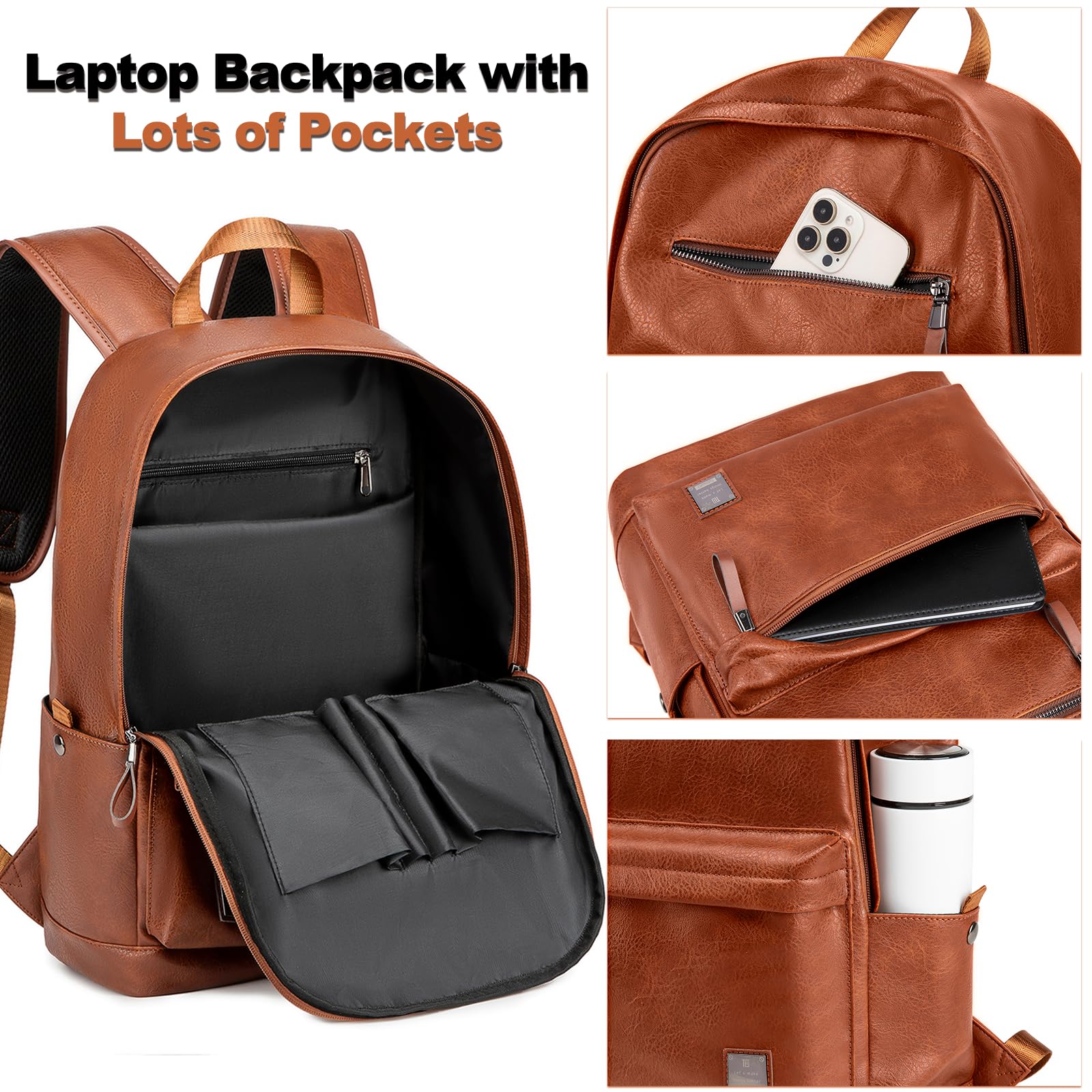 Foto 4 pulgar | Mochila De Cuero Para Portátil Weiatas Para Hombre Y Mujer De 15.6 Pulgadas, Color Marrón - Venta Internacional.