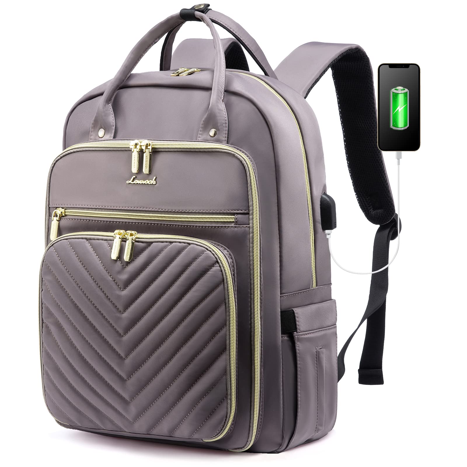 Mochila Lovevook Para Mujer, Portátil De 15,6 Pulgadas, Trabajo Y Viajes, Gris Y Morado - Venta Internacional.