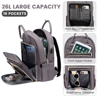 Foto 3 | Mochila Lovevook Para Mujer, Portátil De 15,6 Pulgadas, Trabajo Y Viajes, Gris Y Morado - Venta Internacional.