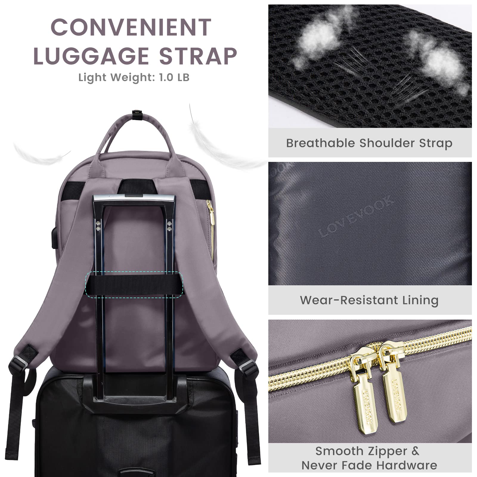 Foto 7 pulgar | Mochila Lovevook Para Mujer, Portátil De 15,6 Pulgadas, Trabajo Y Viajes, Gris Y Morado - Venta Internacional.