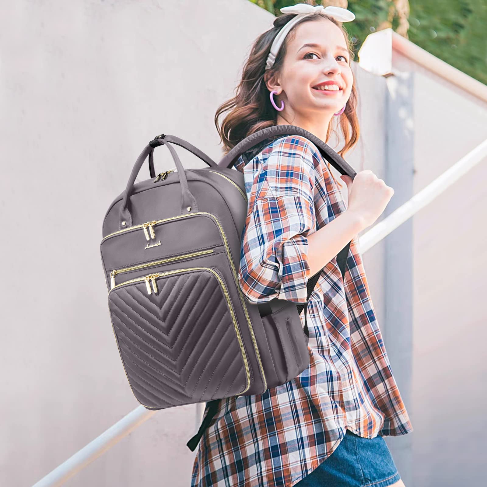 Foto 7 | Mochila Lovevook Para Mujer, Portátil De 15,6 Pulgadas, Trabajo Y Viajes, Gris Y Morado - Venta Internacional.