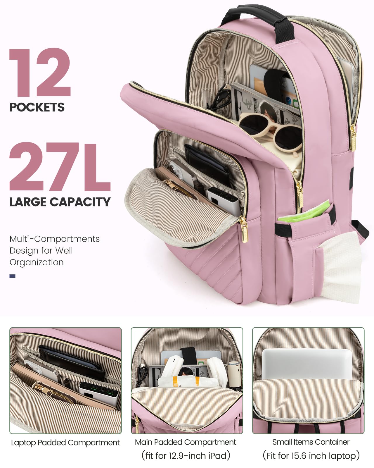 Foto 3 pulgar | Mochila Lovevook Para Portátil De Mujer De 15,6 Pulgadas Con Puerto Usb, Color Rosa - Venta Internacional.