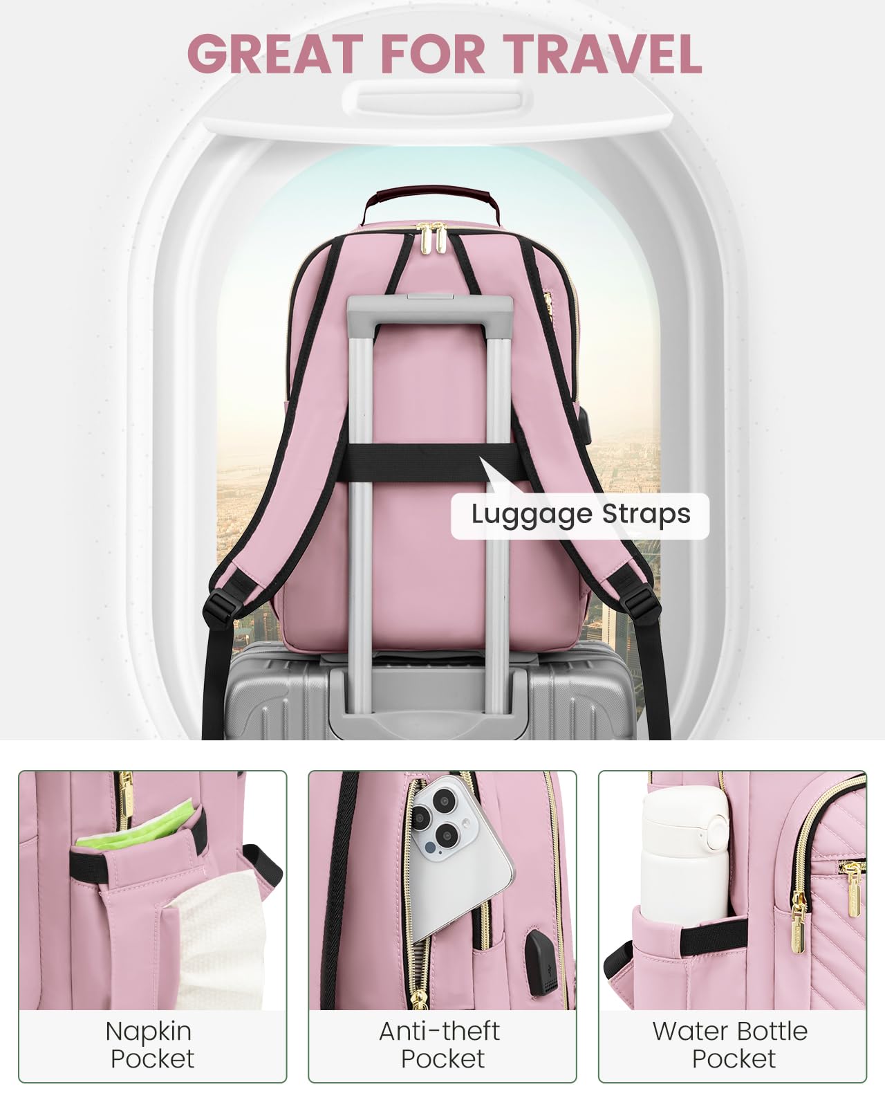 Foto 5 pulgar | Mochila Lovevook Para Portátil De Mujer De 15,6 Pulgadas Con Puerto Usb, Color Rosa - Venta Internacional.