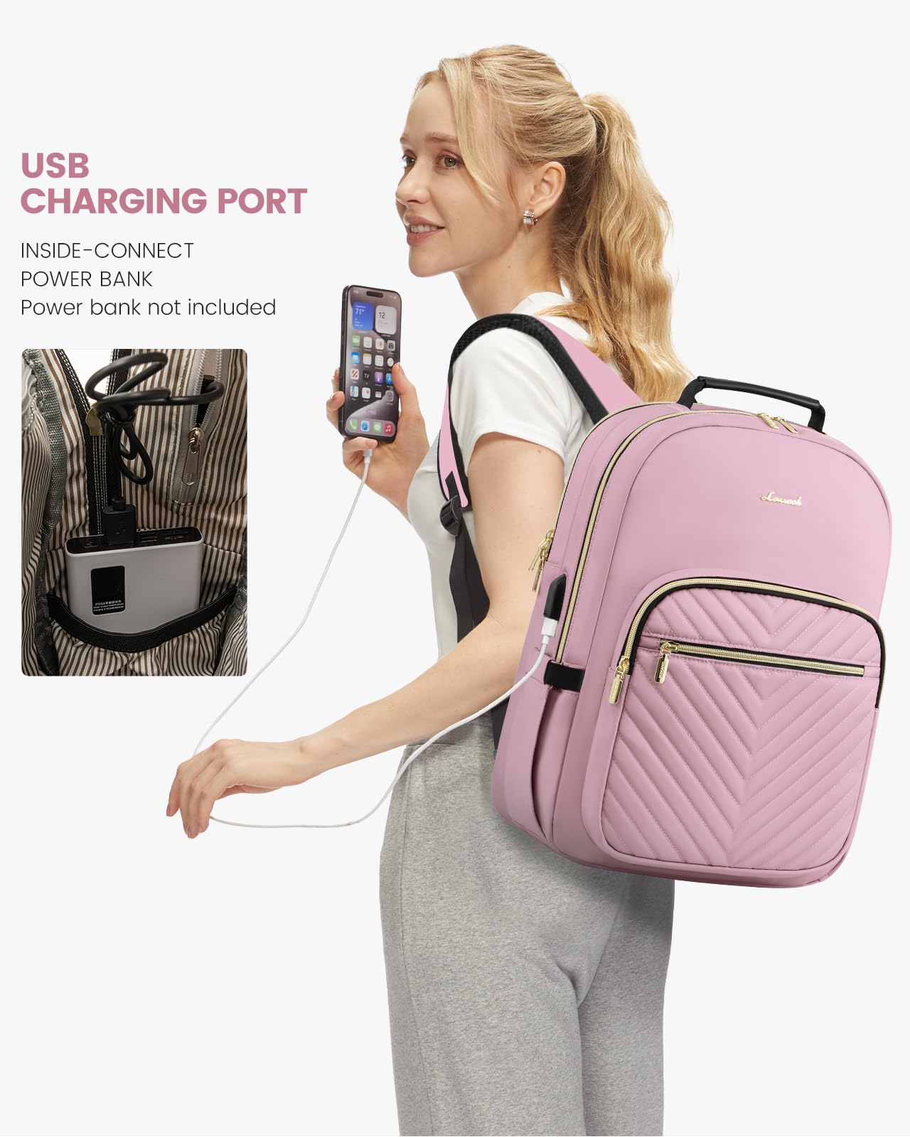 Foto 6 pulgar | Mochila Lovevook Para Portátil De Mujer De 15,6 Pulgadas Con Puerto Usb, Color Rosa - Venta Internacional.