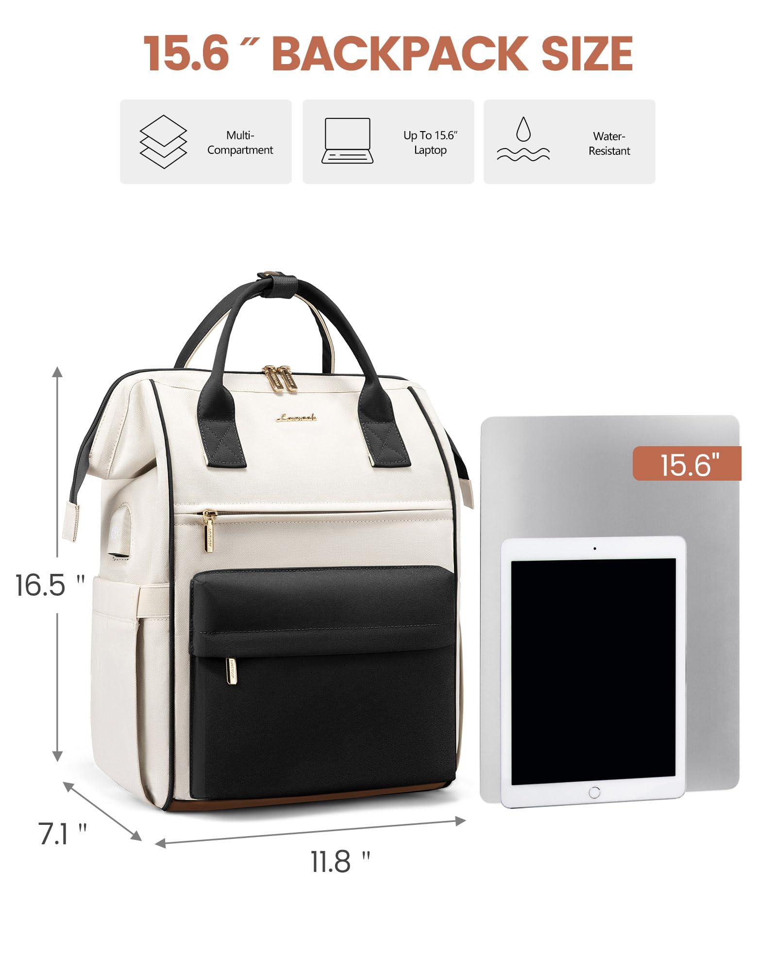 Foto 5 | Mochila Para Portátil Lovevook Para Mujer, 15.6 Pulgadas, Impermeable, Negra - Venta Internacional.