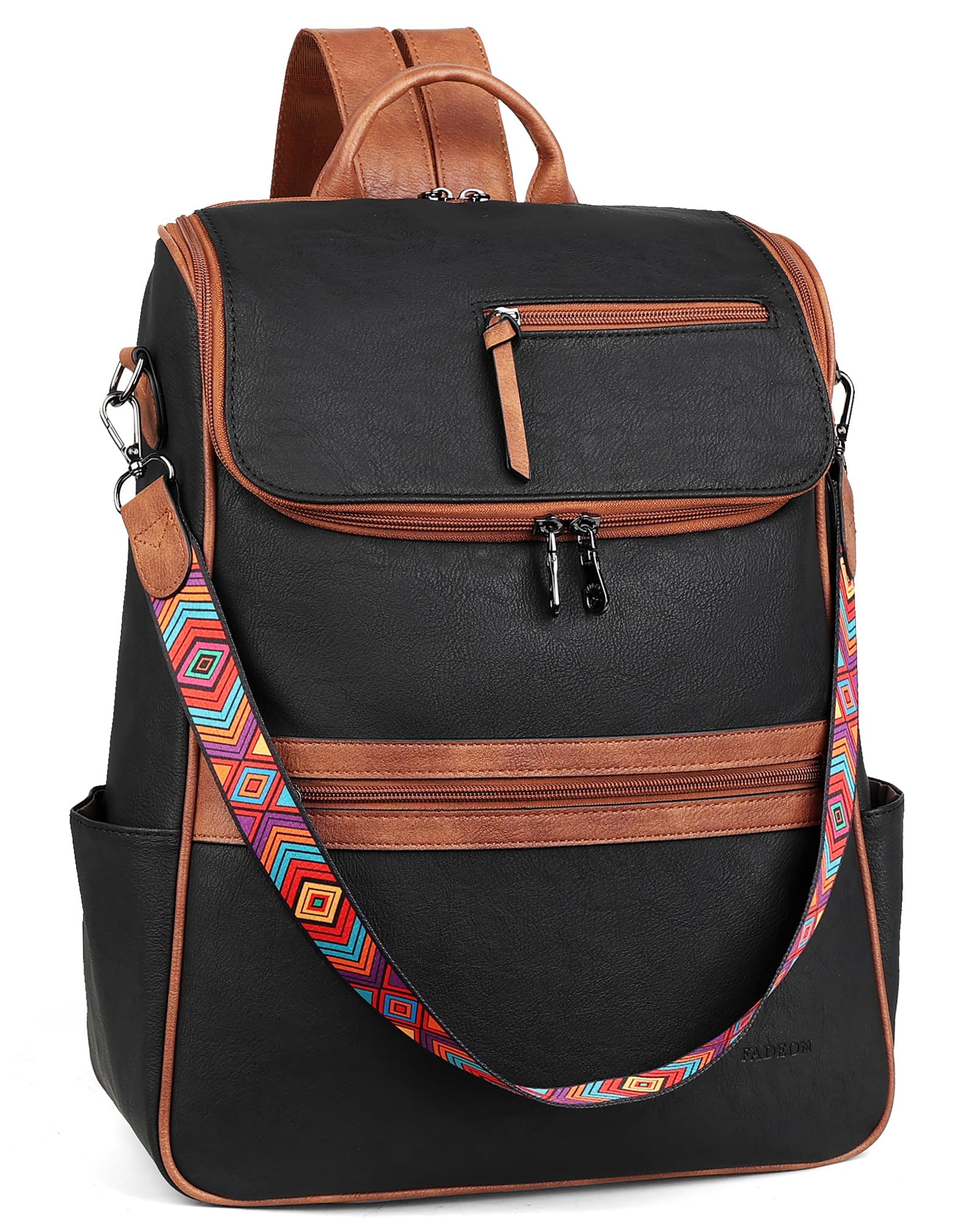 Foto 2 pulgar | Mochila Para Portátil Fadeon Leather Travel 15.6'' Negro Marrón - Venta Internacional.