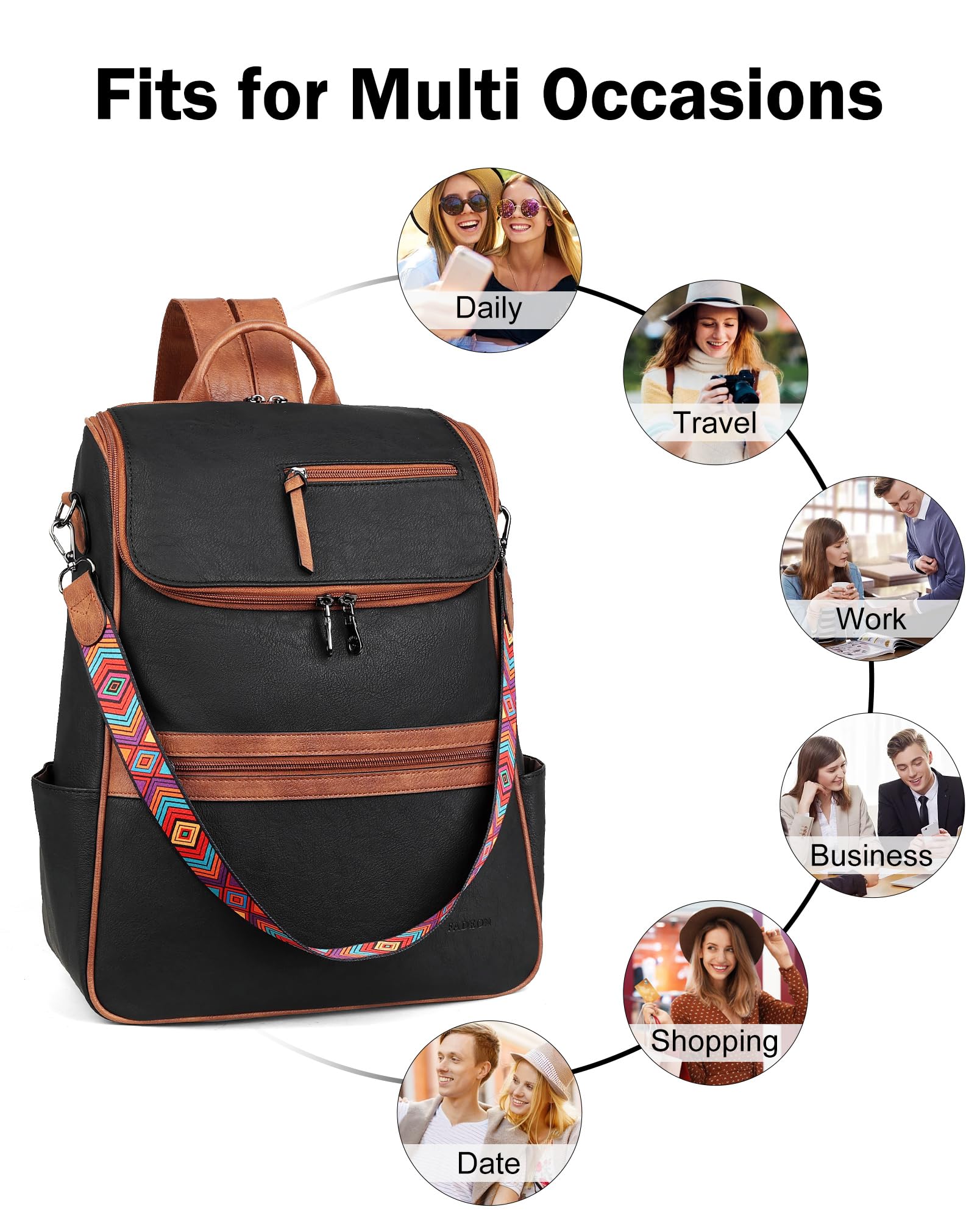 Foto 7 | Mochila Para Portátil Fadeon Leather Travel 15.6'' Negro Marrón - Venta Internacional.