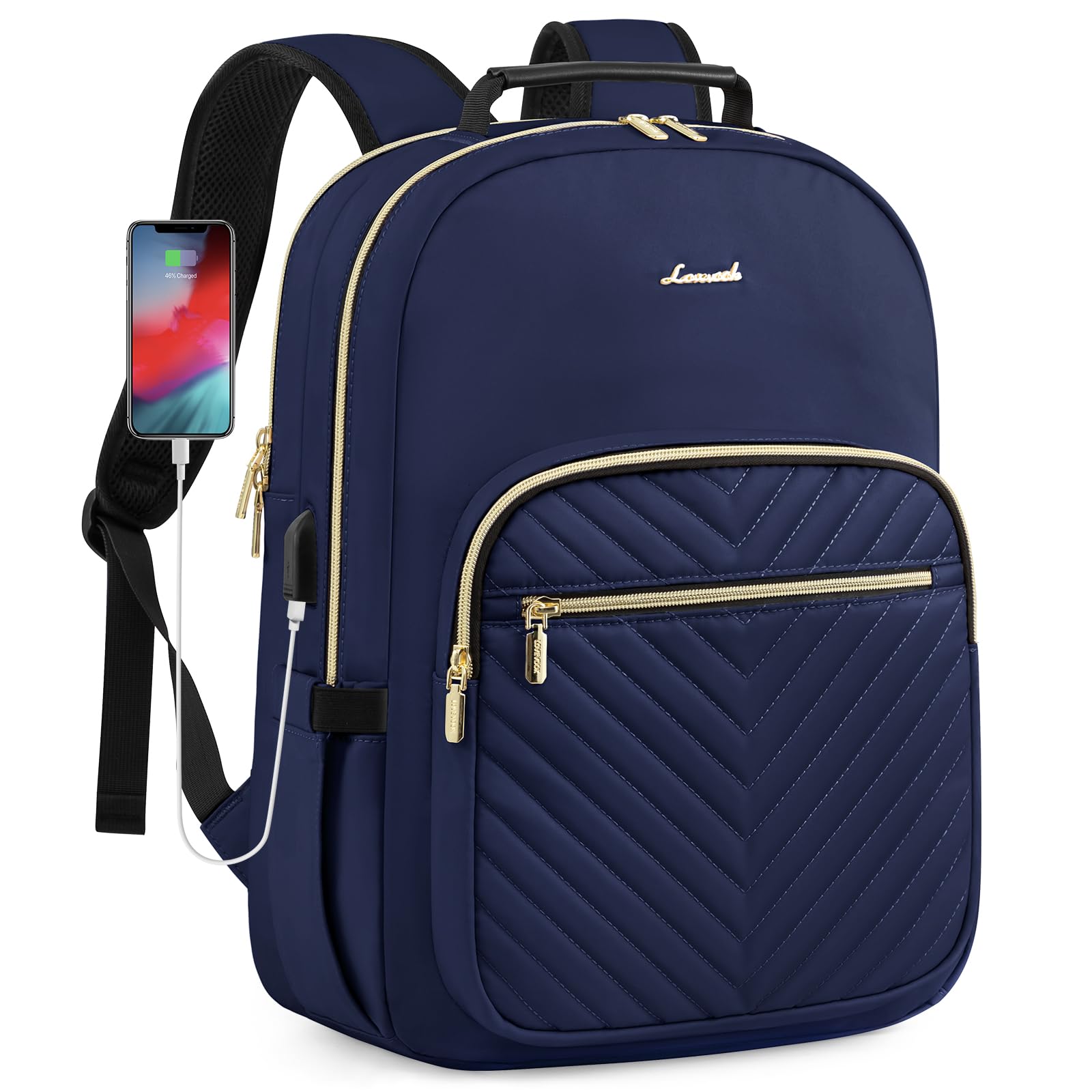 Mochila Lovevook Para Portátil Para Mujer De 15,6 Pulgadas Con Puerto Usb, Color Azul Marino - Venta Internacional.