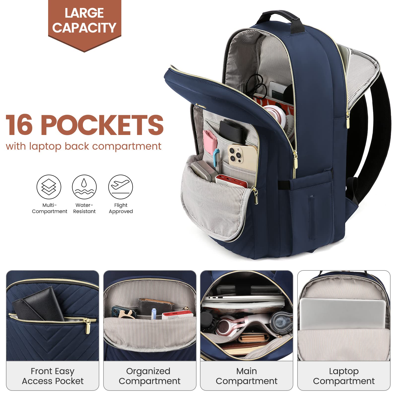 Foto 3 pulgar | Mochila Lovevook Para Portátil Para Mujer De 15,6 Pulgadas Con Puerto Usb, Color Azul Marino - Venta Internacional.